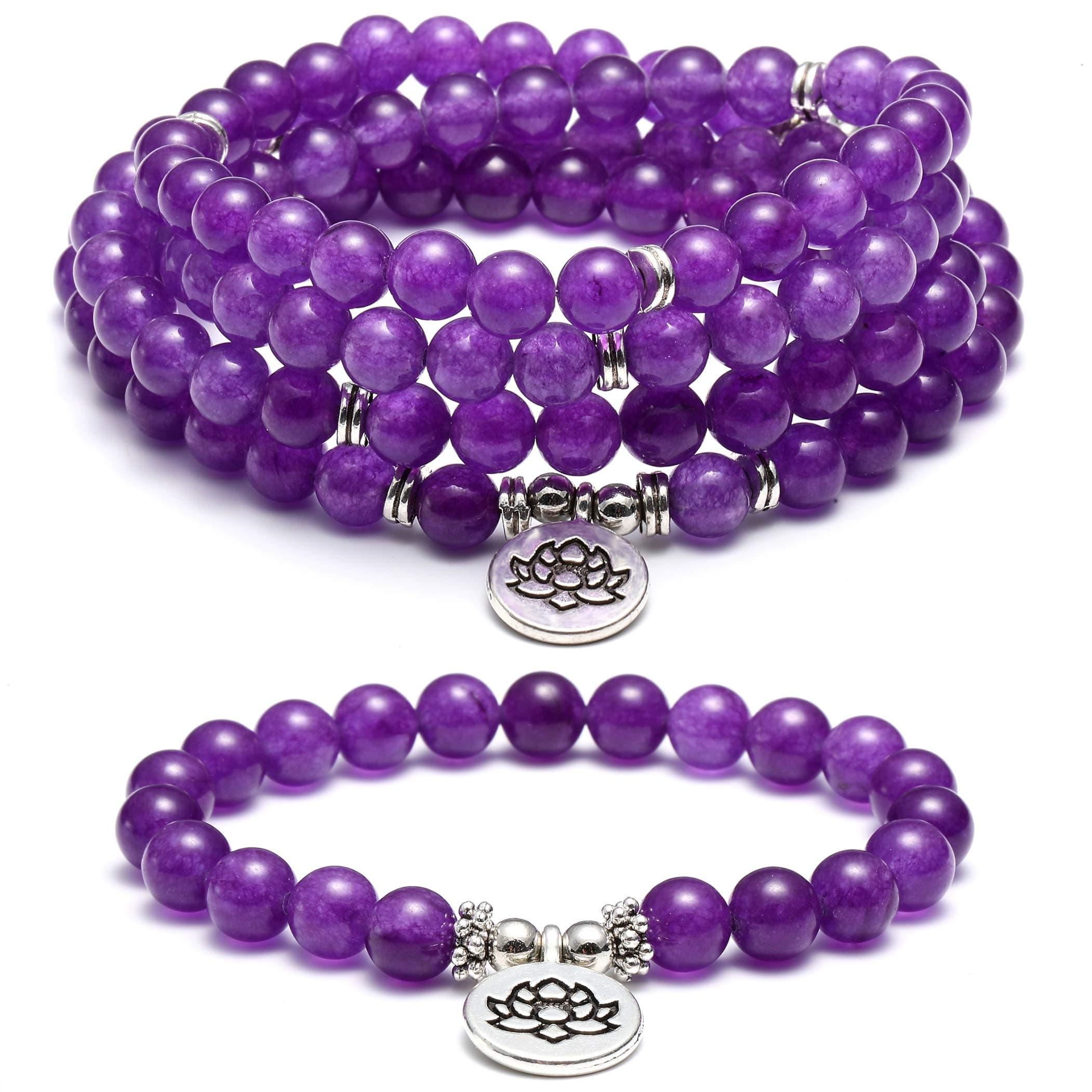 SOOWOOT 8mm Natural Amazonite Beads Healing Gemstone 108 Mala Beads Wrap Bracelet Necklace for Yoga Charm Bracelet Jewelry for Women Men