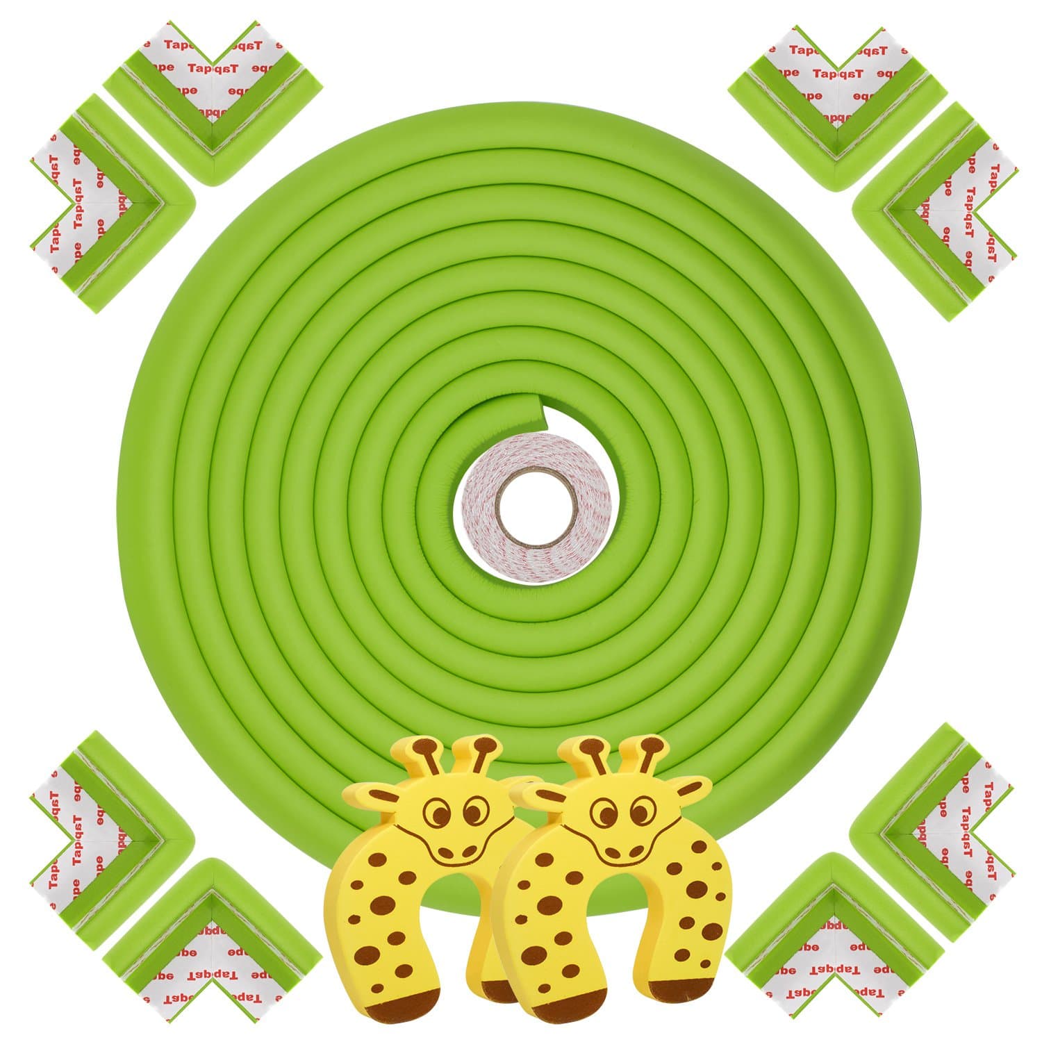 EGOFLEX Safety Edge Protector and Corner Guard Set, Child Proof Protectors for Baby, Use with Furniture, Fireplace, Table [20.4 ft Edge Padding + 8 Pre-Taped Bumpers + 2 Door Slammer Cushion]