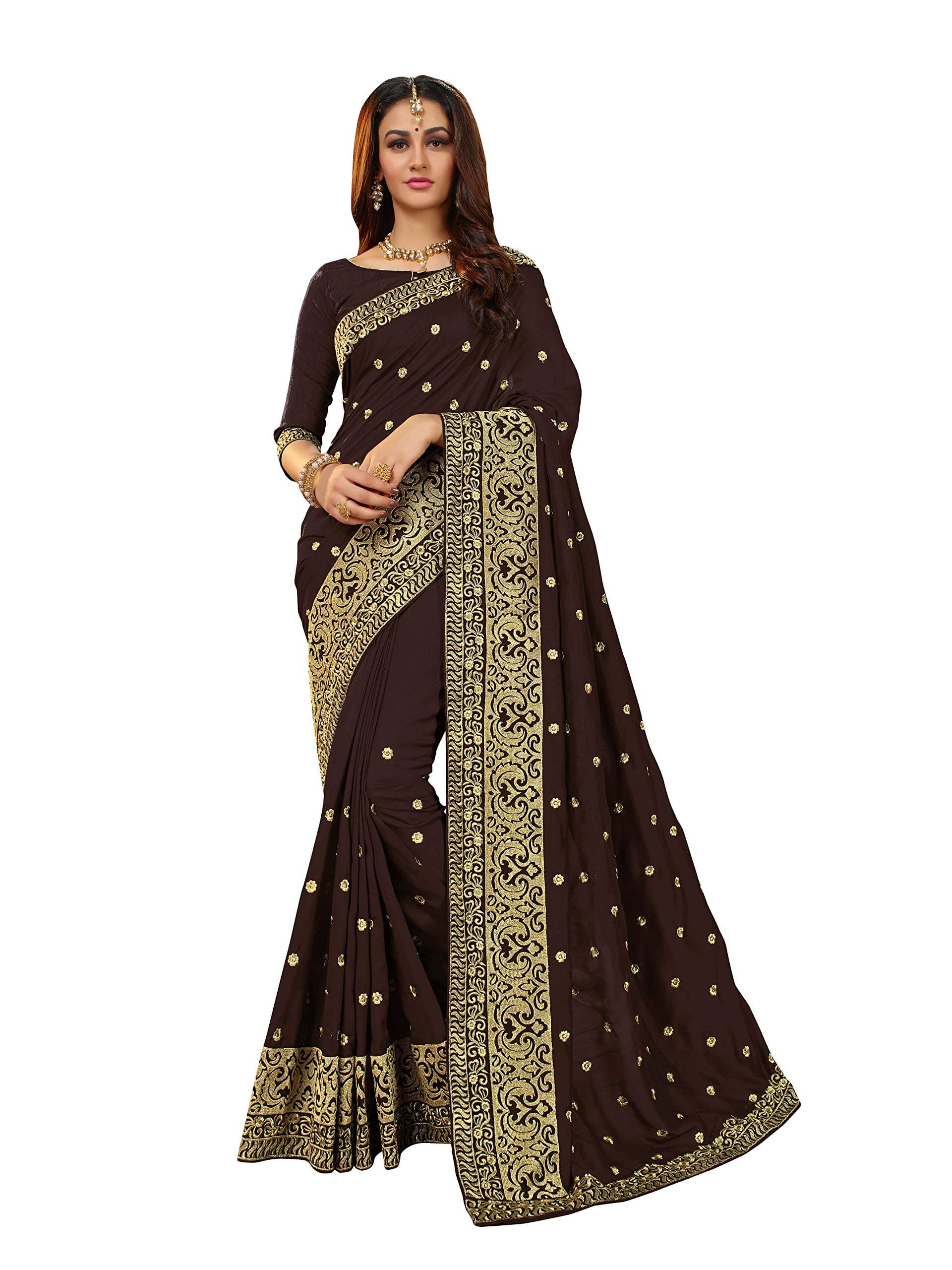 Silk Blends Embroidered Saree with Blouse