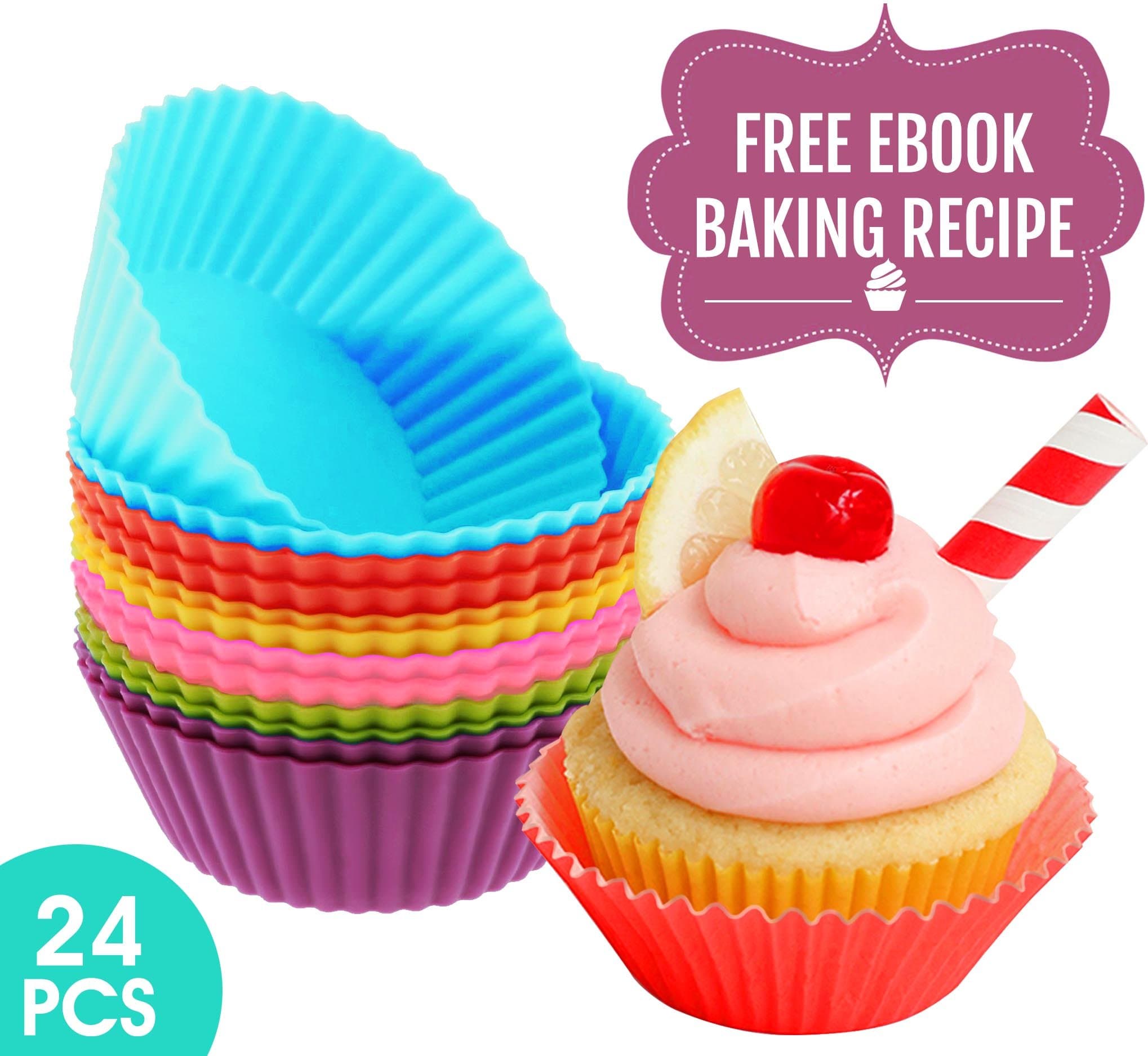 24x ★ Premium Silicone Baking Cups ★ Replace your Old & Unsafe Aluminum/Paper Baking Cups with a Safe, Non-Stick, Easy to Clean and Durable Silicone Bakeware - Well Packaged Reusable Cupcake Liners in 6 Joyous Colors