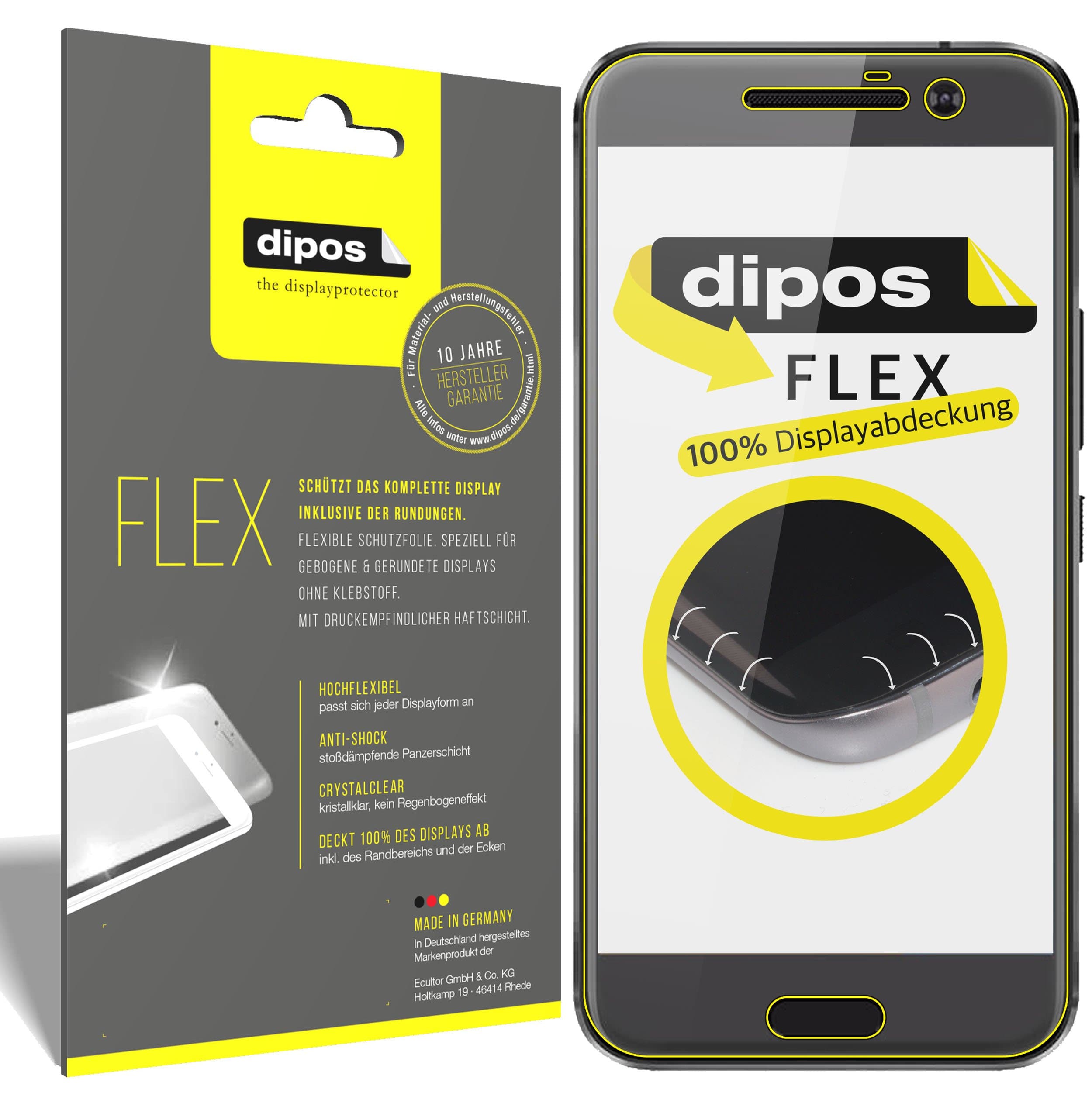 diposI 3x Screen Protector compatible with HTC 10 - Covers Screen 100% - Protective Film