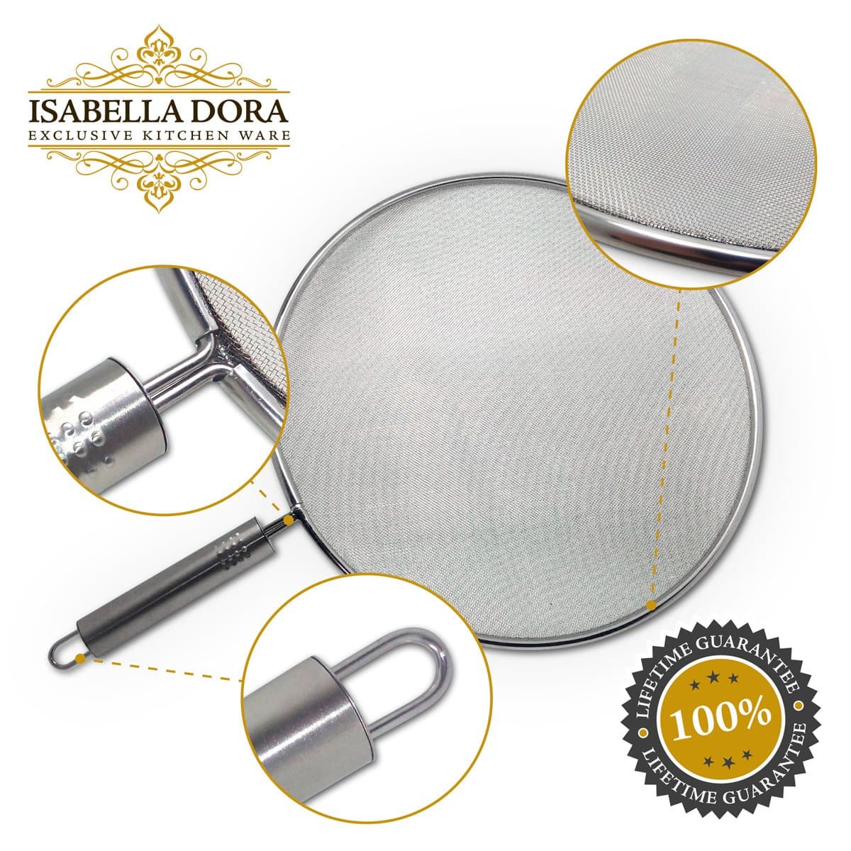 Splatter Screen – Splash Guard by Isabella Dora Doubles as Strainer Pot Rest for Cooking