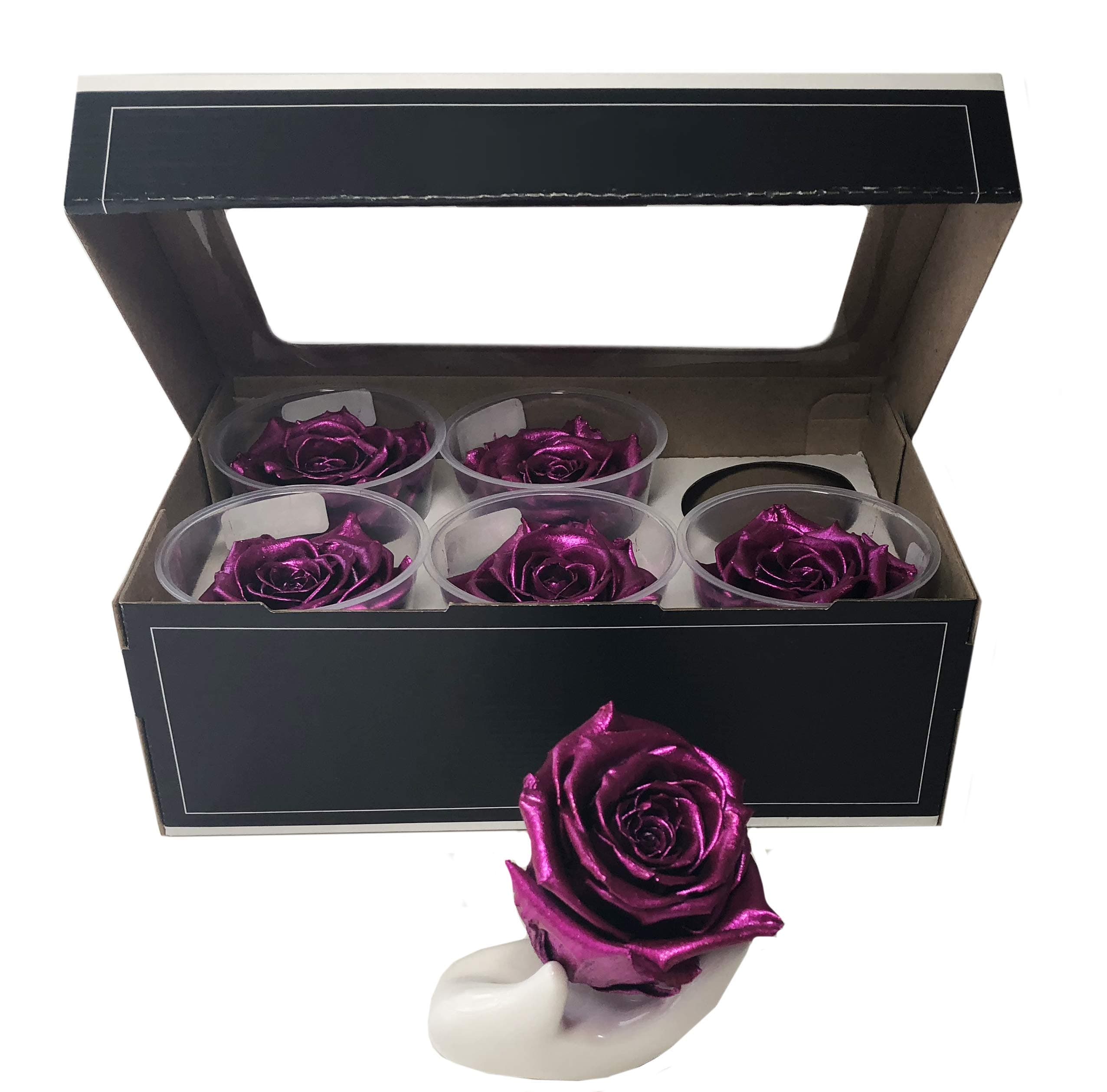 KIKA DECO Preserved Roses Head Pack (Large 6 Pack, Silver Pink Metalized)