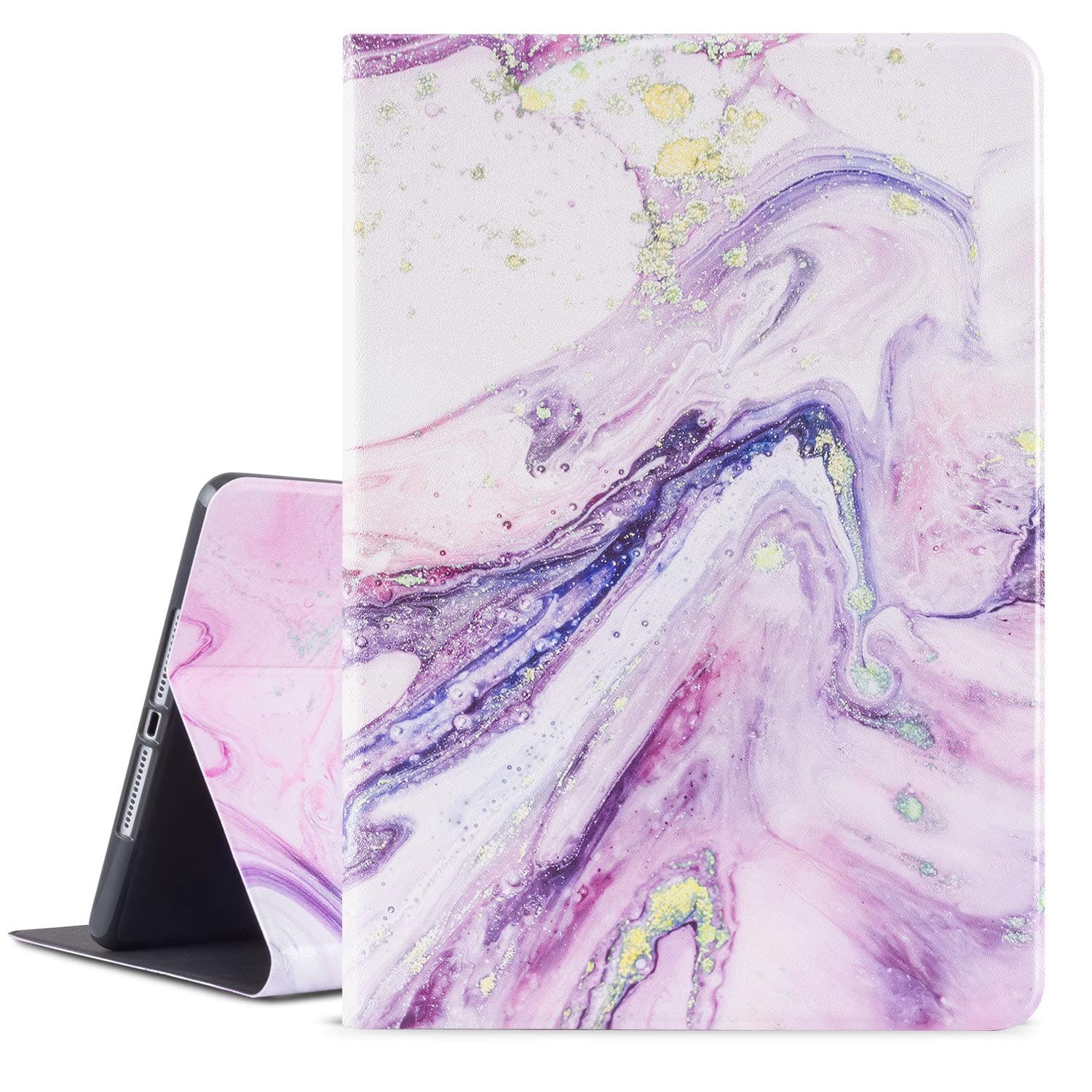 ipad 9.7 Case 2017/2018, ipad Air 1/2 Case, ipad 5th 6th Gen Case Cover, Vimorco Premium Leather Folio Shell Cover with Adjustable Stand, Auto Wake/Stand, Purple Quicksand Marble