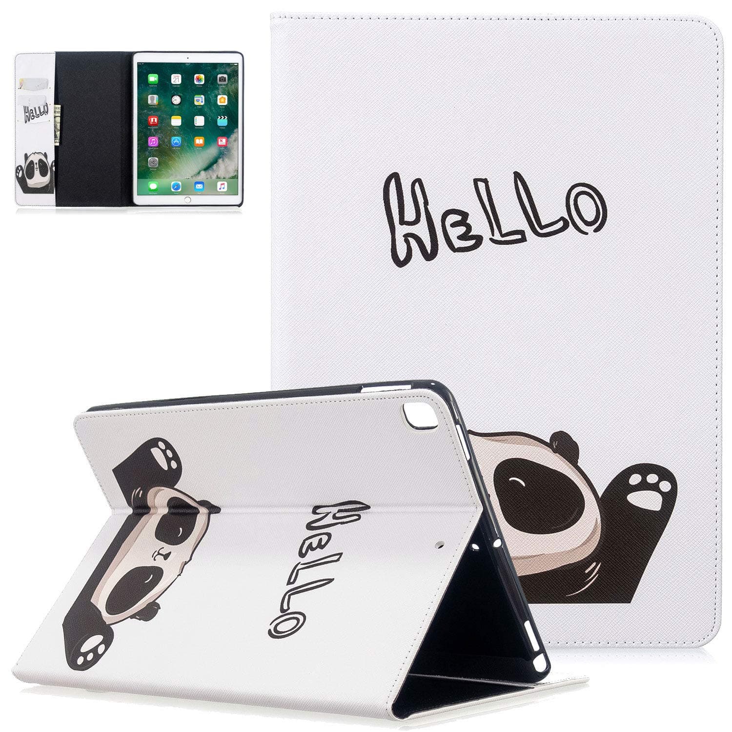 UGOcase iPad 10.2 Case 2019 7th Generation, Pro 10.5 / Air 3 10.5 Inch 2019 Case - [Card Slots] PU Leather Magnetic Kickstand Protective Cover for 2019 iPad 10.2", iPad 10.5 Inch, Hello Panda