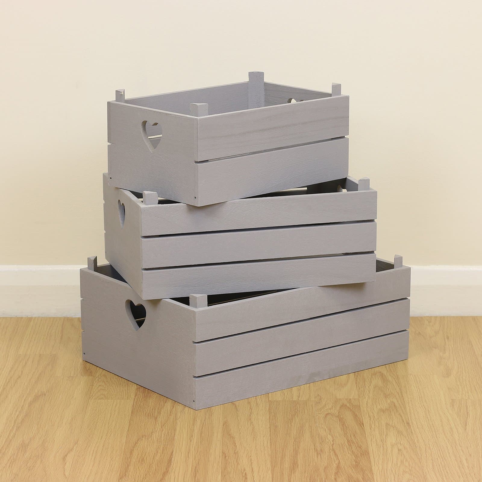 Roost Grey Wooden Heart Storage Boxes
