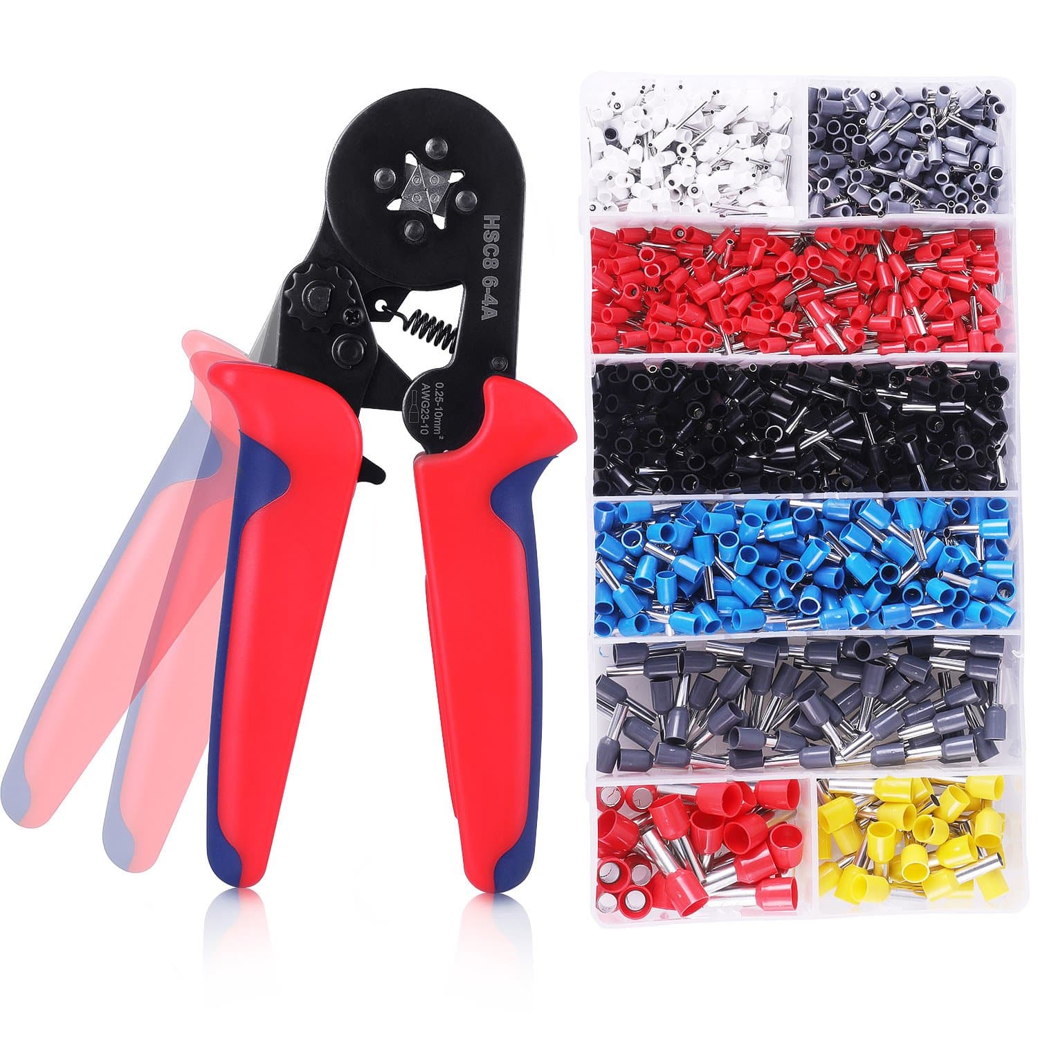 Crimper Plier Set, Self-Adjustable Ratchet Wire Crimping Tools Ferrule Terminal and Connection Kit Ferrule Crimper Plier with 1200pcs Connectors Terminal Ferrule Crimper Plier