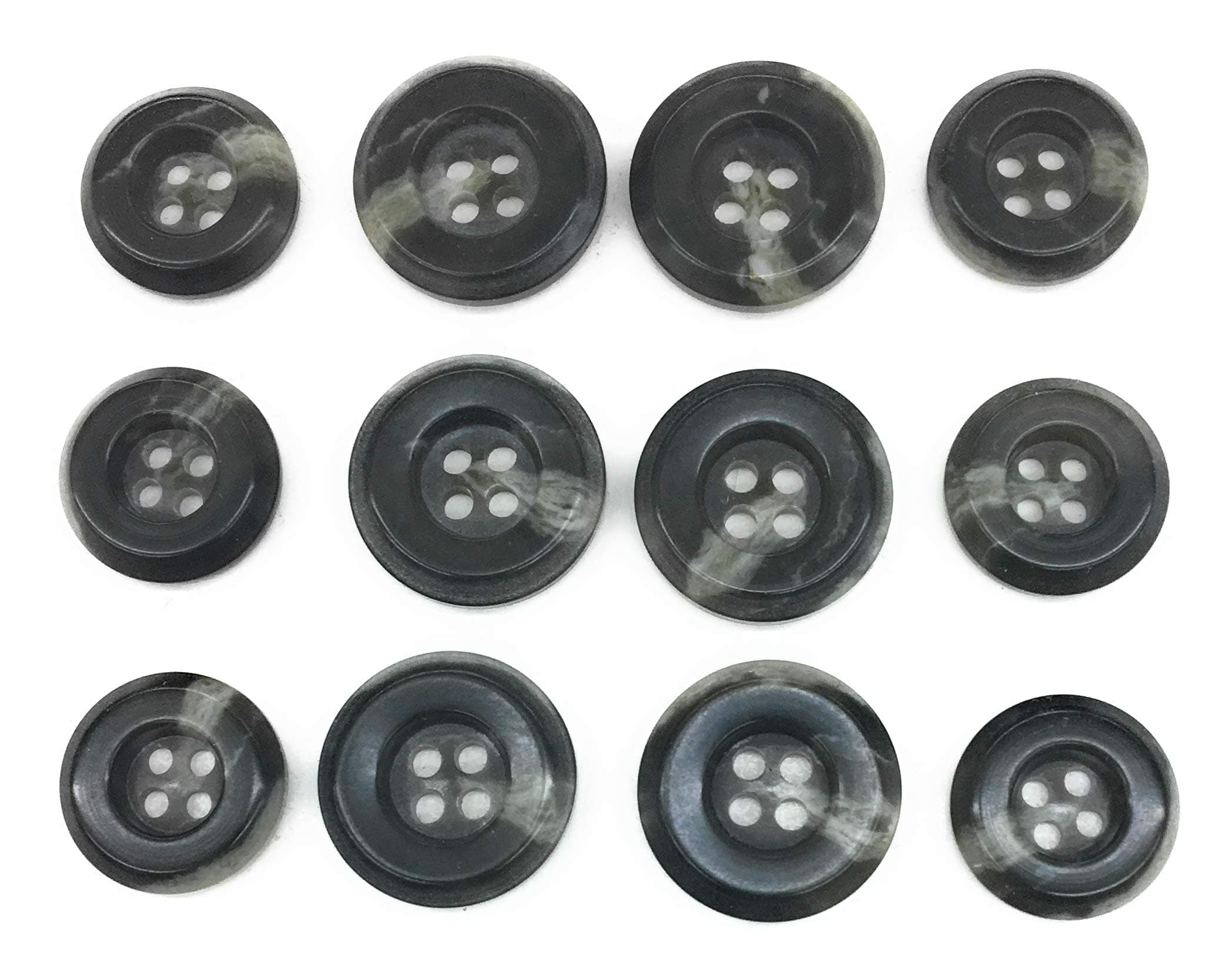 Dark Kaki Button Set -Tailored 4 Hole-Marbelized Finished ~ for Blazer, Suits, Sport Coat, Uniform, Jacket, Dresses 12 Pc.