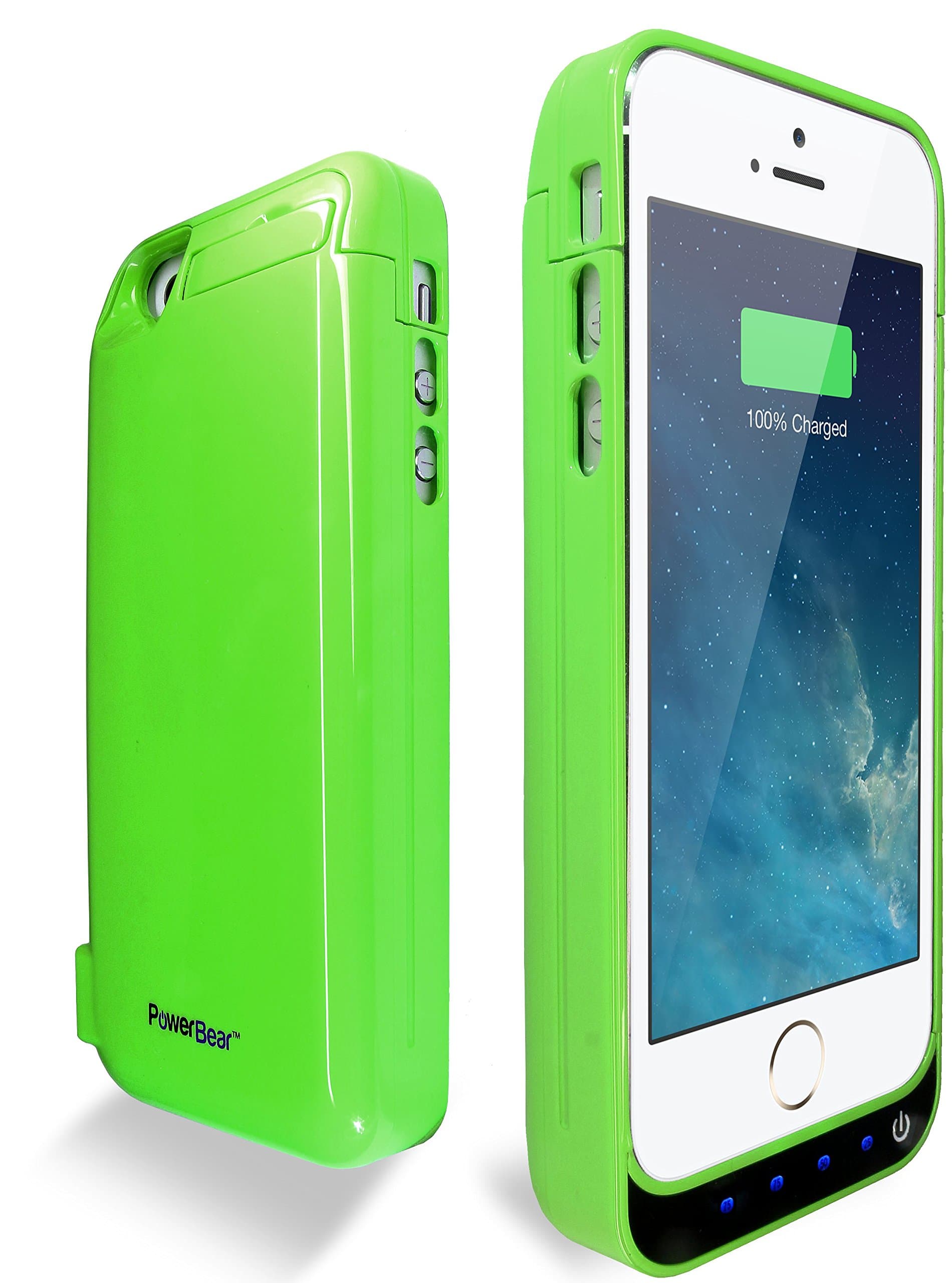 PowerBear iPhone 5S / iPhone 5C / iPhone 5 [Stamina Series] Extended Rechargeable Battery Case with Built in USB PowerBank with 4200mah Capacity (Up to 250% Extra Battery) - Green [24 Month Warranty and Screen Protector Included]