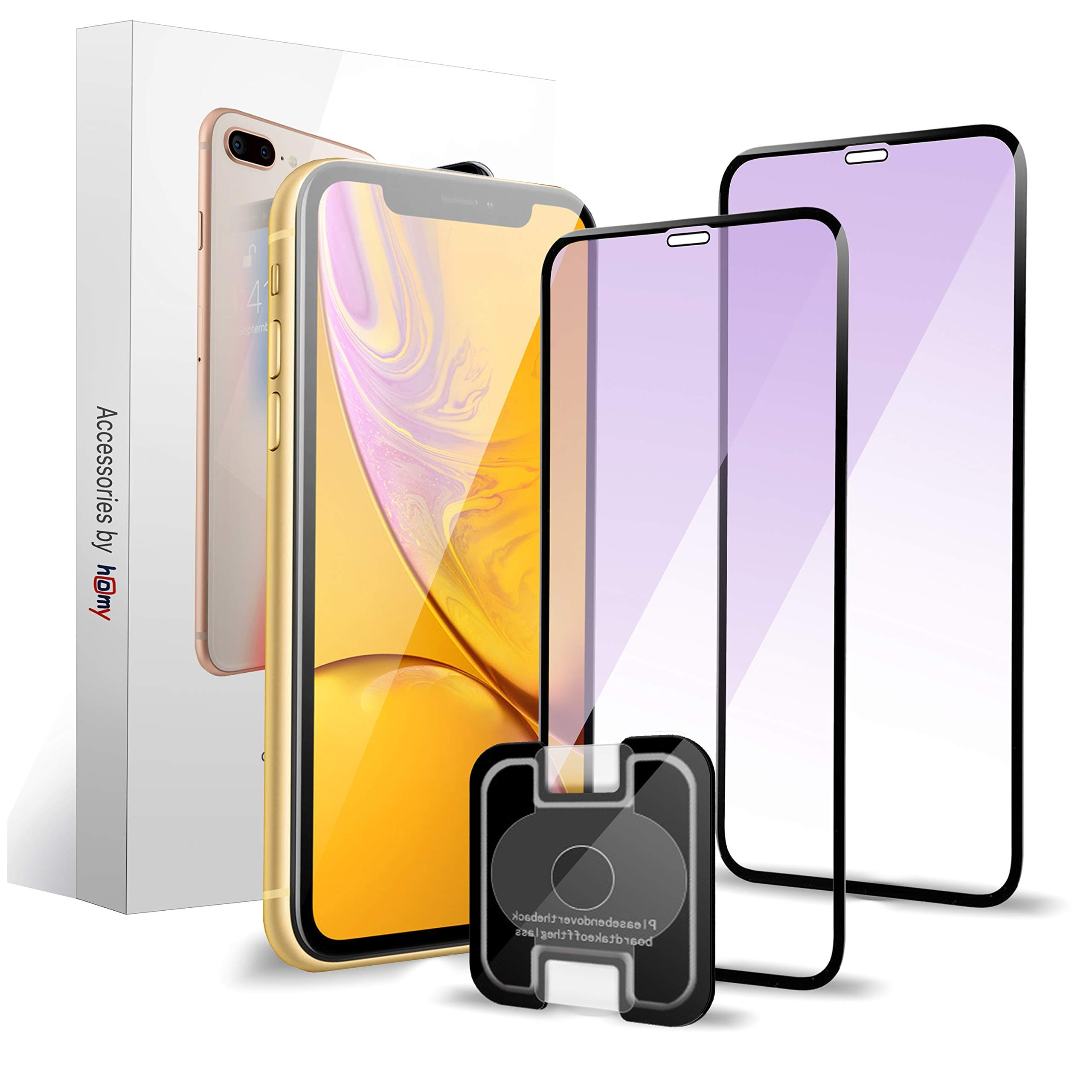 Homy Anti Blue Light Screen Protector for iPhone 11 (2-Pack). Protect Your Eyes: Blocks Harmful Blue Light and Negative UV. Made of Real Premium Japanese 3D Tempered Glass with Advanced UHD Clarity.