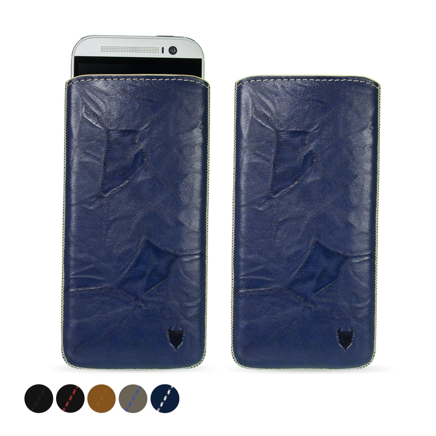 MediaDevil HTC One M8 Leather Pouch Case with Pull-Tab (Navy Blue) - Artisanpouch