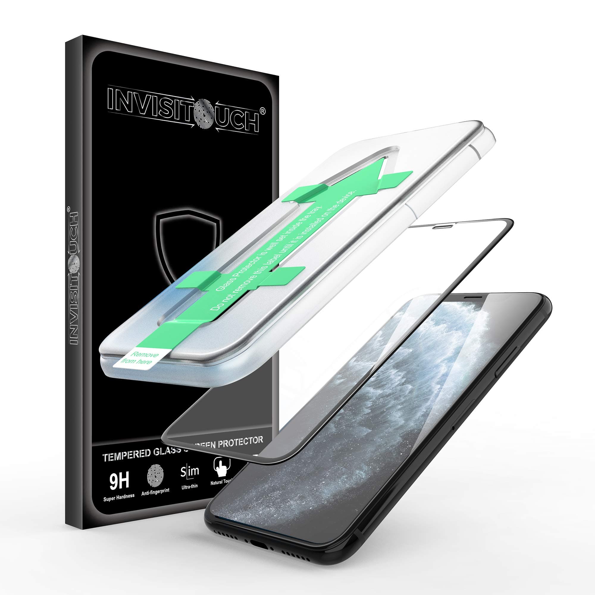 InvisiTouch iPhone XS,X Screen Protector Tempered Glass Full Coverage Protection. ft- Simple installation, glare & fingerprint resistant, Maximum Durabality (Device Protection Warranty Included)