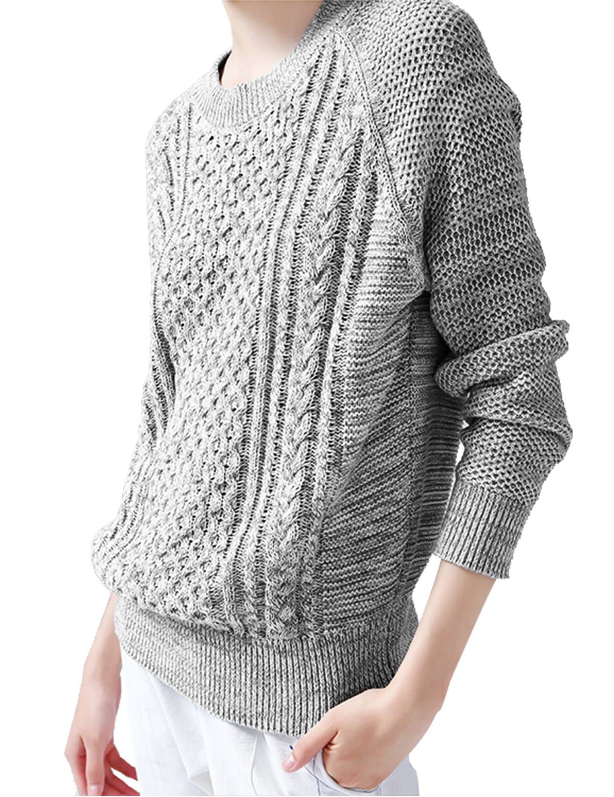 Short Sweater Long Sleeves Warm Cable Knitted Neck Pullover Sweater;color 1(black/white)S