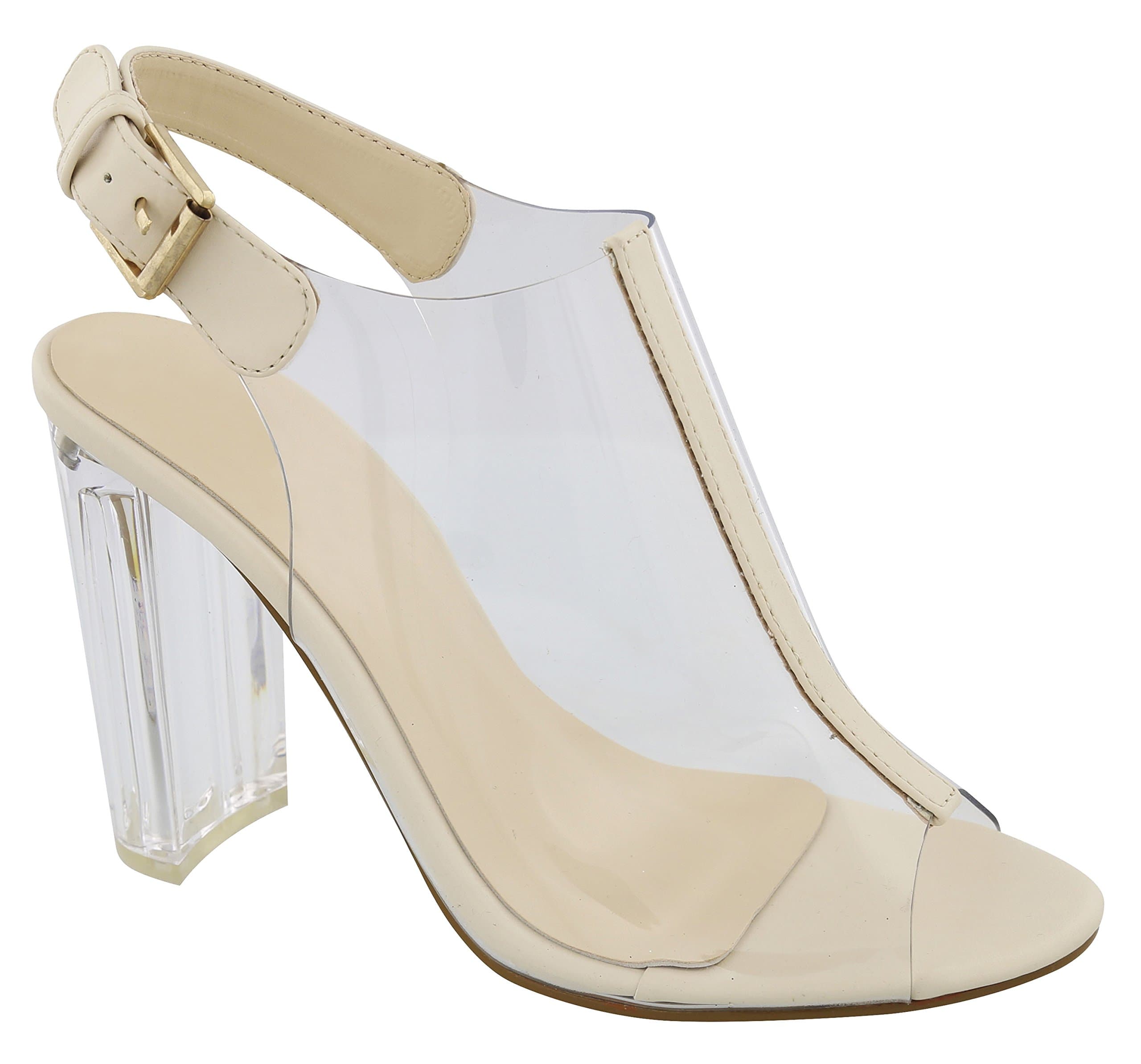 Easter Basket Stuffer Special Nina Clear Plastic Bootie Pump Clear Stacked Lucite Heel for Women (Small Sizes 5-7.5)