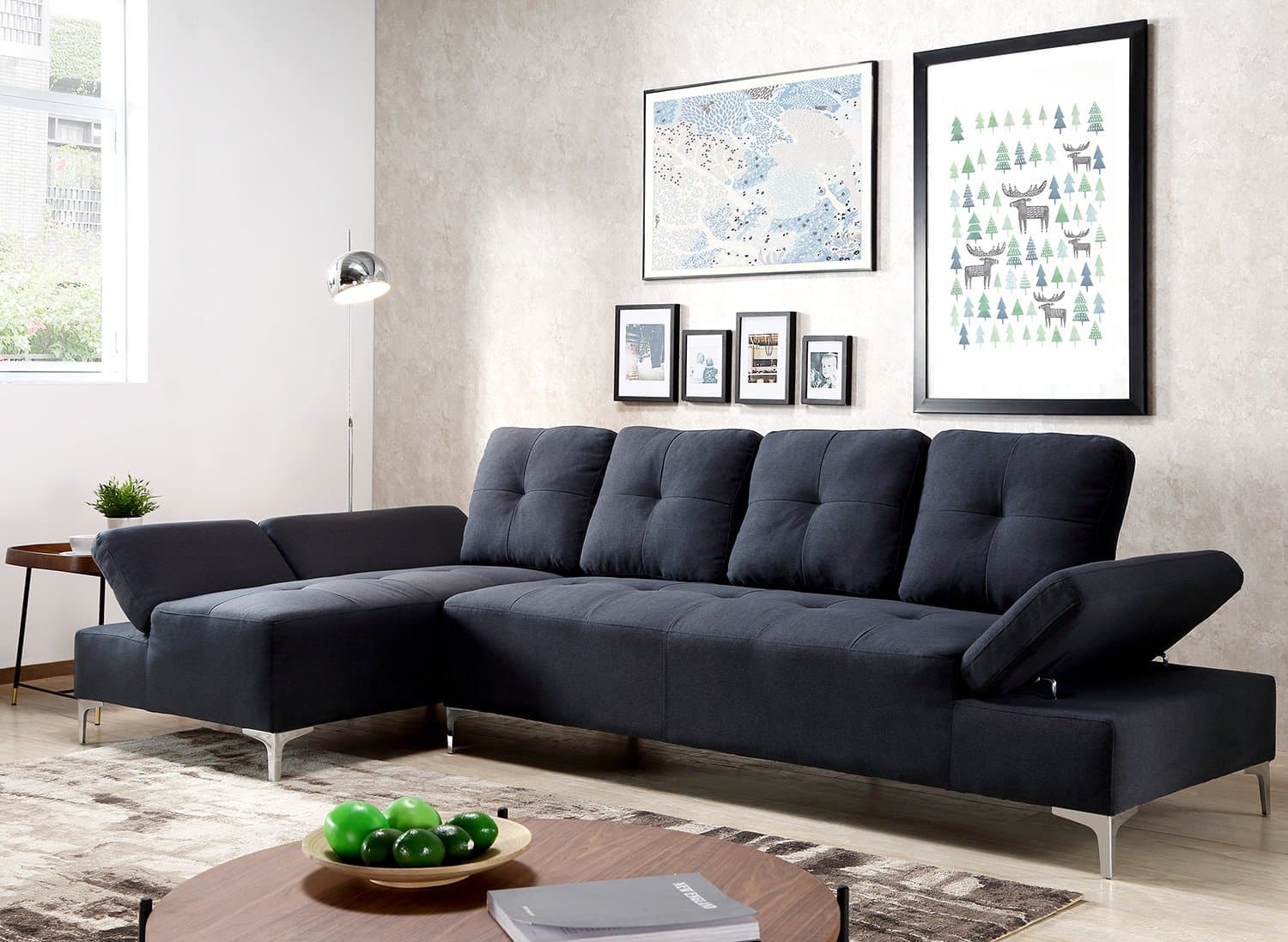 Harper Bright Design Sectional Sofa Set Living Room Sofa Corner Sofa (Dark Blue)