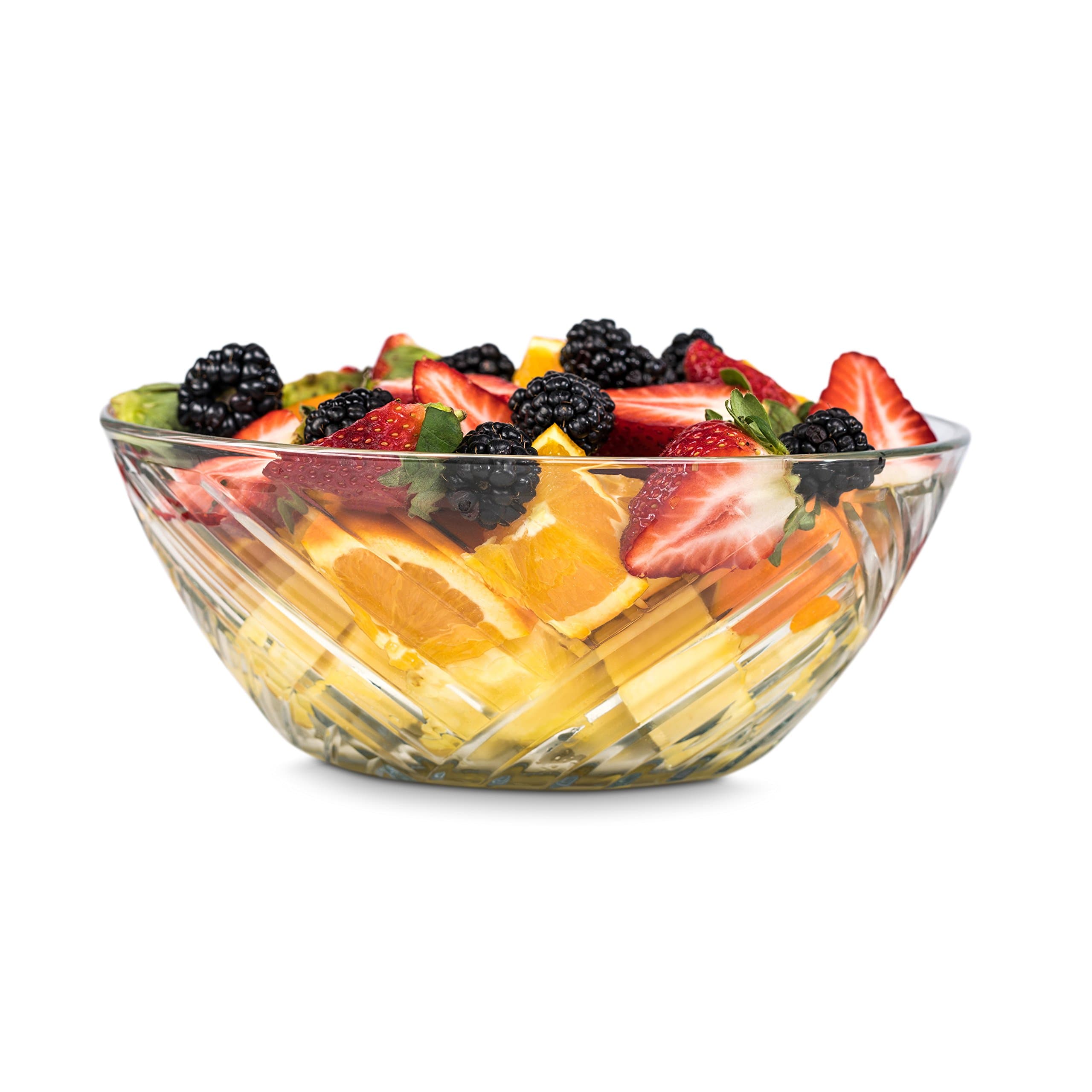 Zanzer Large Serving Bowl With Alternating Etched Diagonal Pattern - 71 Oz - For Fruits & Salads