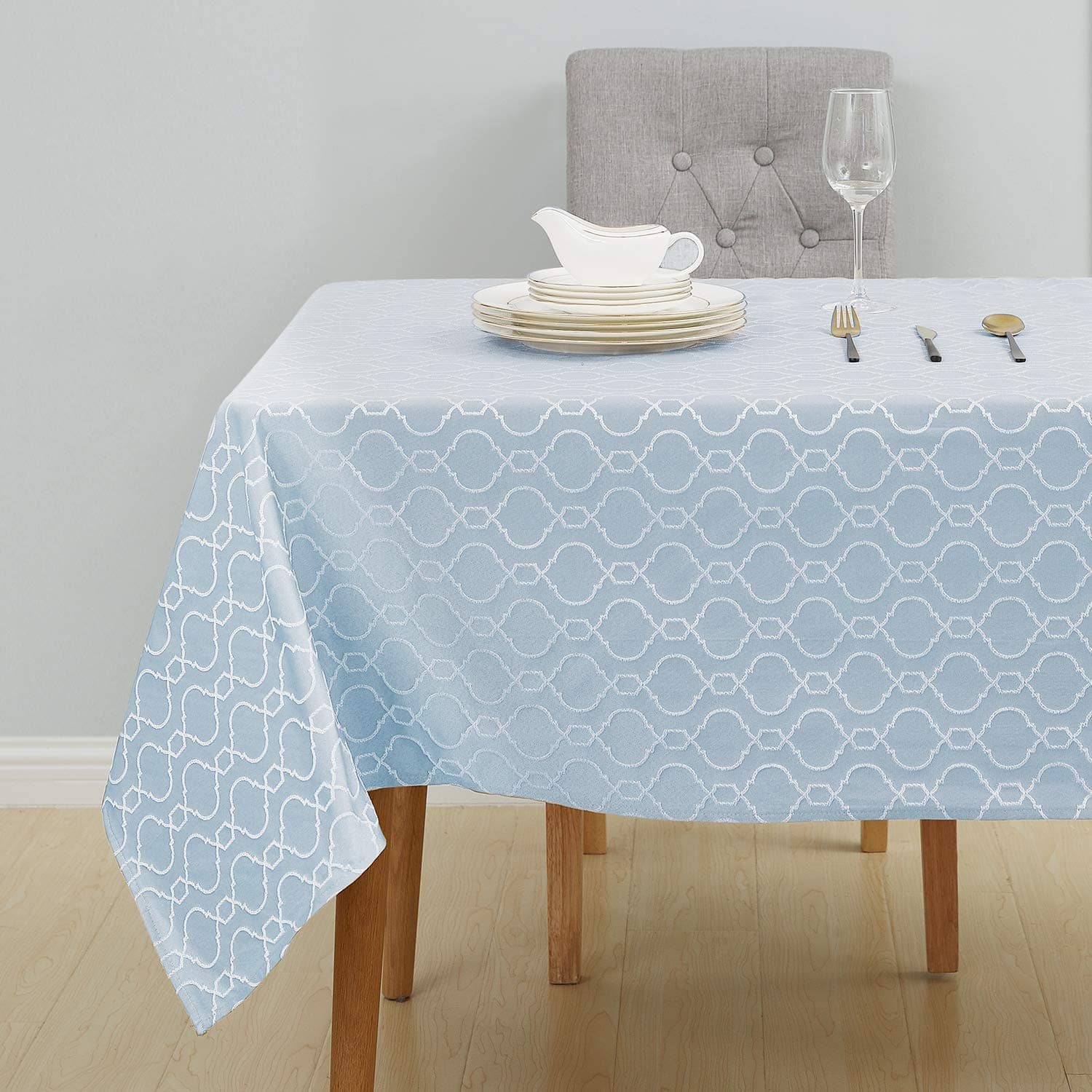 Deconovo Damask Jacquard Morrocan Table Cloth Wipeable Tablecloth Rectangular Tablecloth for Party 54x79in Sky Blue