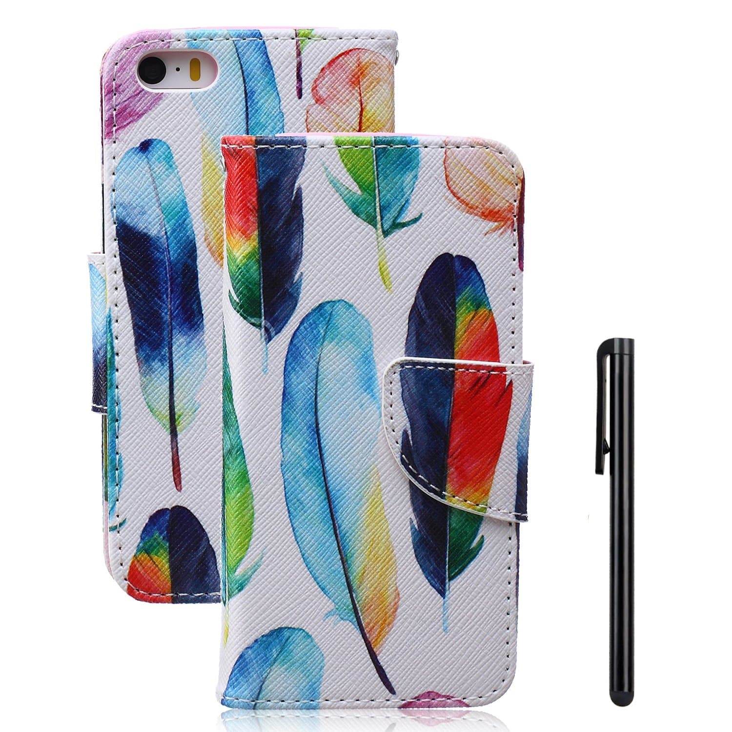 iPhone SE case,iPhone 5S Flip Wallet Case,Tebeyy Premium Flower Animal Cartoon Pattern PU Leather Wallet Case Cover Pouch [Magnetic Closure] with Card Slots for Apple iPhone SE/5S/5,Kickstand,Credit Card Holder,Book Style Flip Wallet with Screen Protector&Stylus