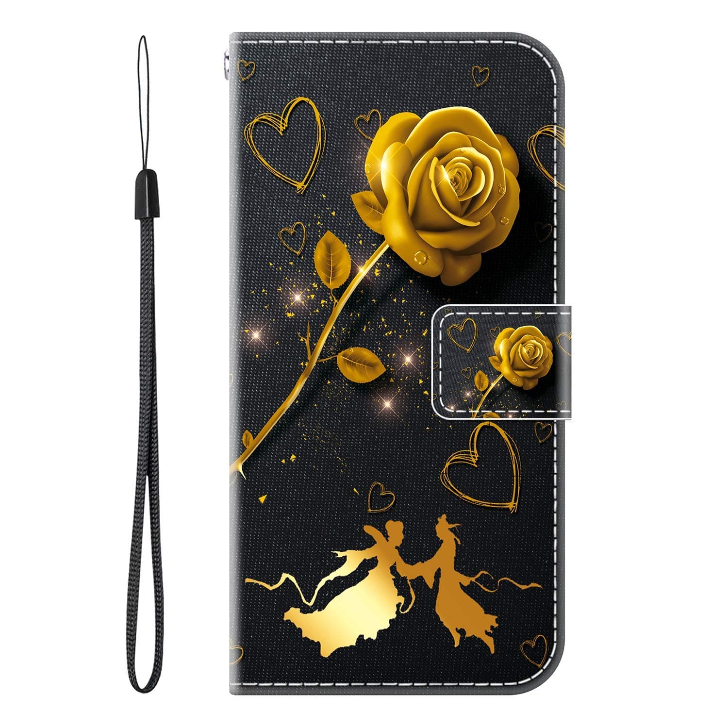 vingarshern Case for Huawei Nova 2 Plus Holster Inner Silicone Holder,Standing Magnetic Closure Protective PU Faux Leather Case Wallet for Huawei Nova 2 Plus Cover With Card Slots(Golden Rose)