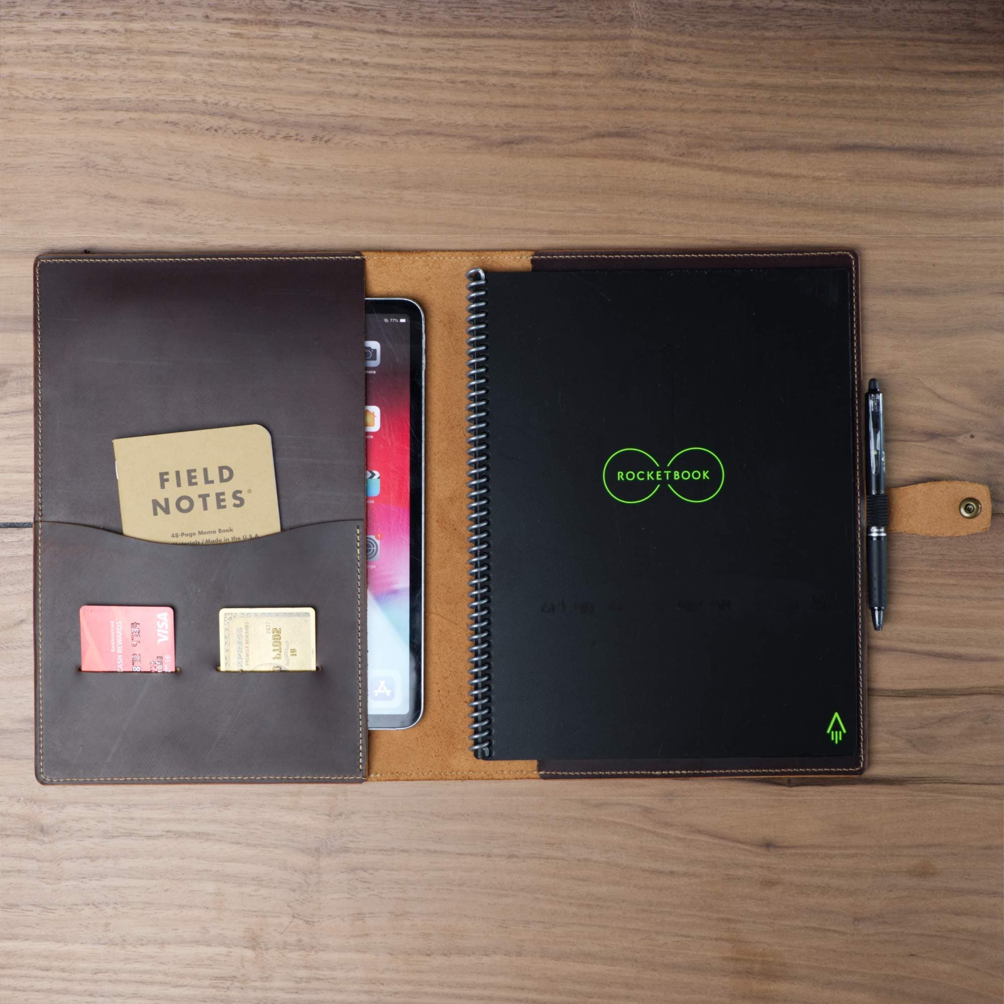 Leather Journal for Rocketbook Erasable Notebooks (2 Sizes) / Handmade in the US/American Full Grain Leather/Personalized Notebook Cover