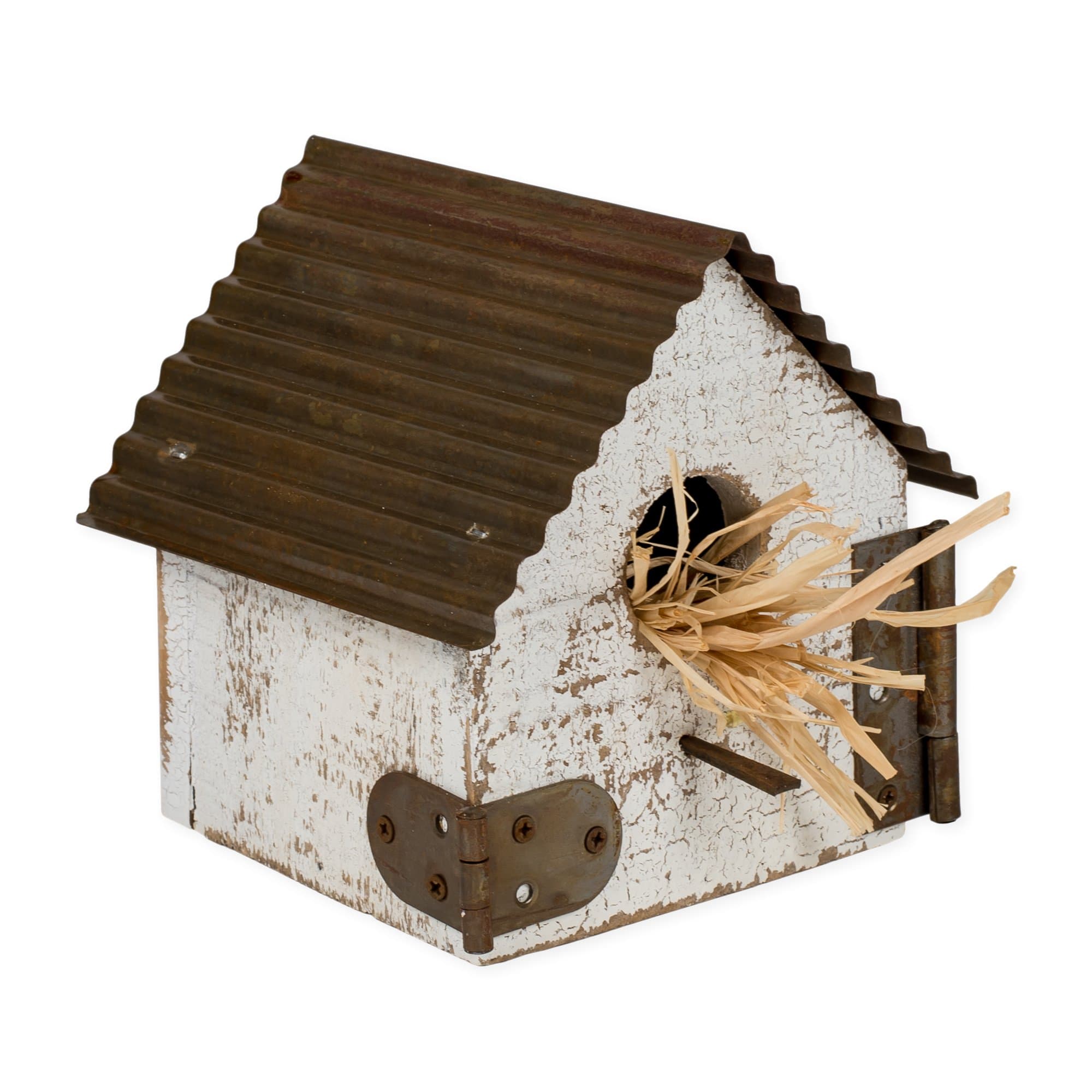 Honey In Me Large Rustic Whitewashed Distressed 6 x 6 Wood and Metal Roof Decorative Birdhouse