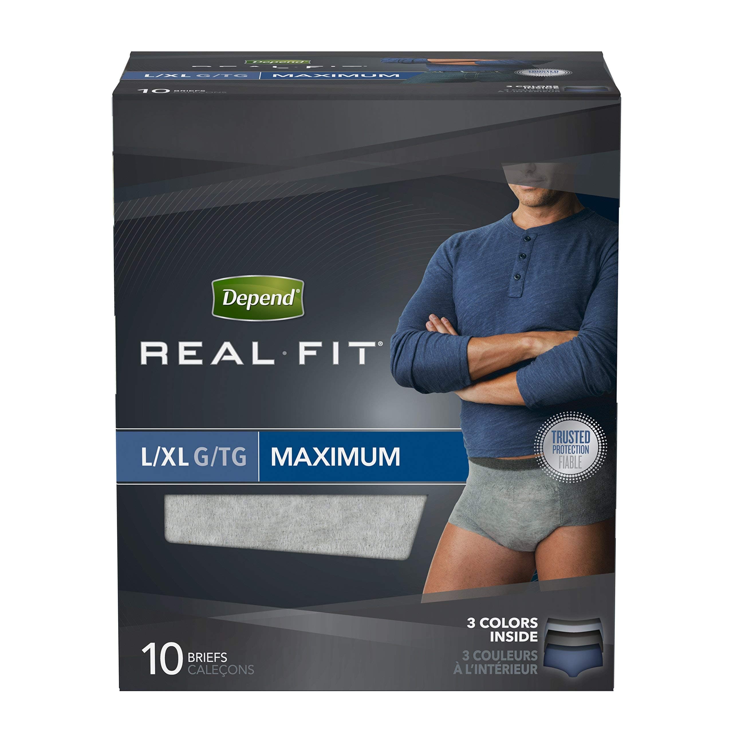 DependReal Fit Maximum Absorbency Briefs For Men, Large/X-Large 10 ea