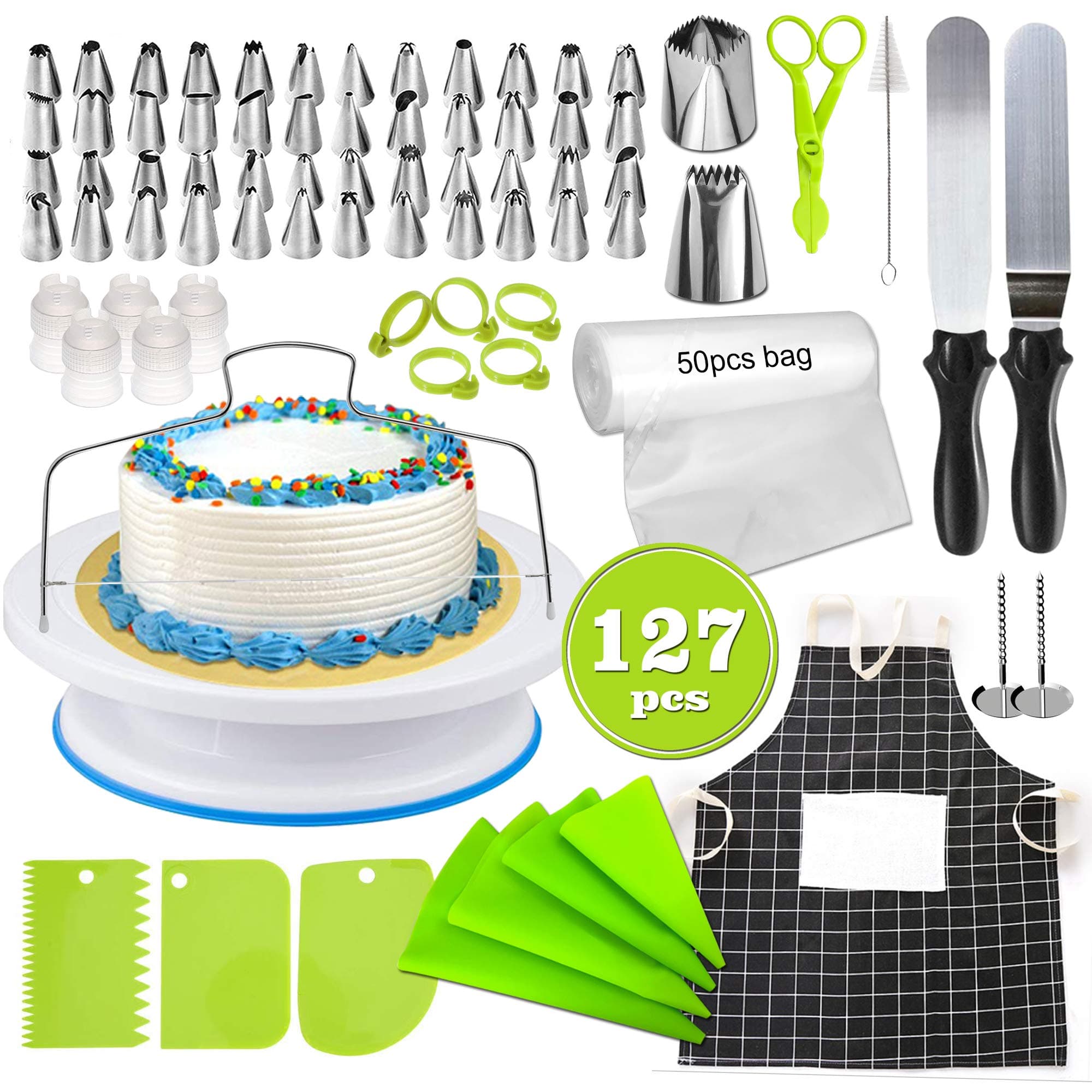 Joyeee Cake Decorating Equipment, Professional Cupcake Decorating Kit Cake Rotating Turntable Stand with Nozzles Piping Bags and Tips Set, Spatula and Cake Scrapers, Smoother Pastry Tools