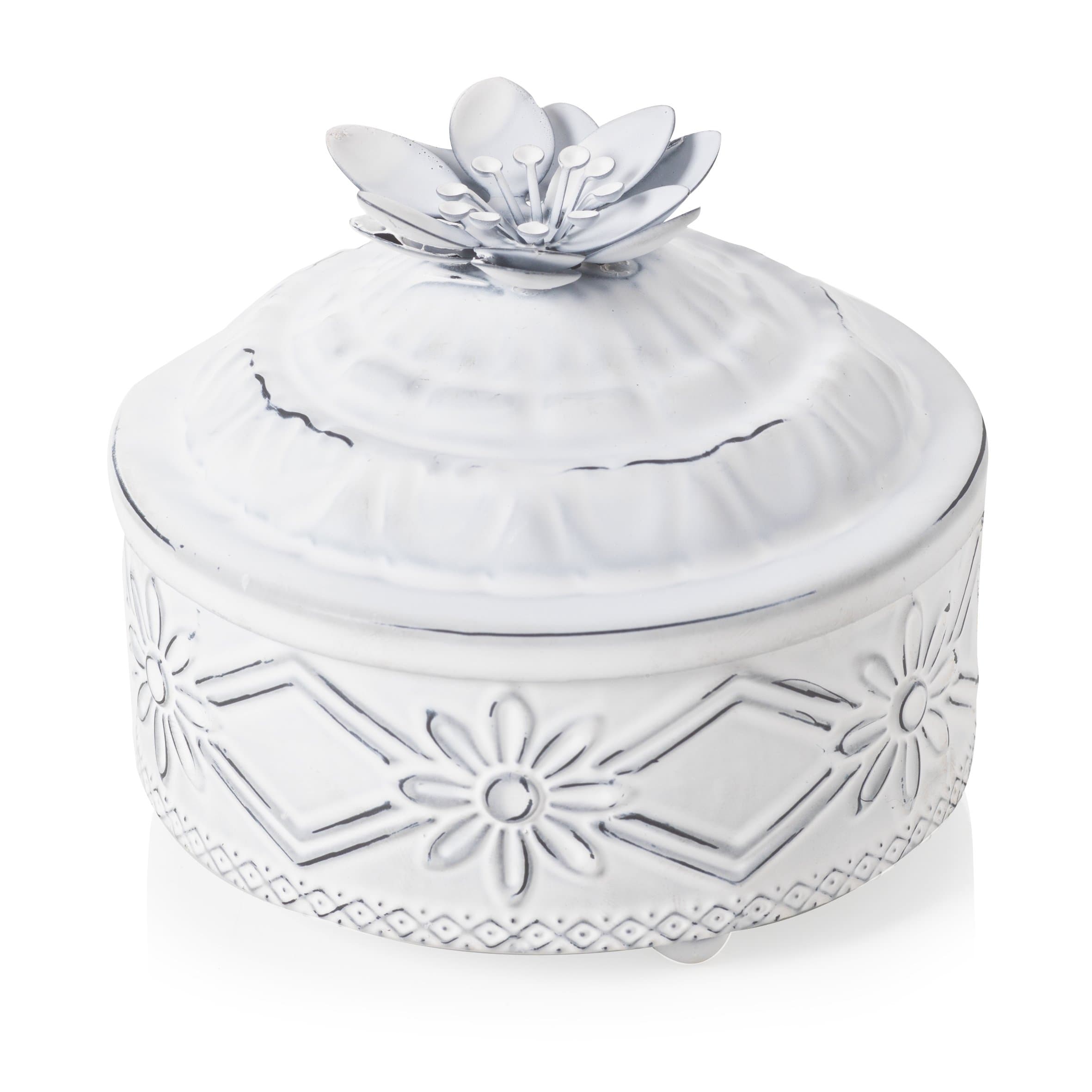 Cylindrical box with White 9.5 X 9.5 X 8 cm iron Flower