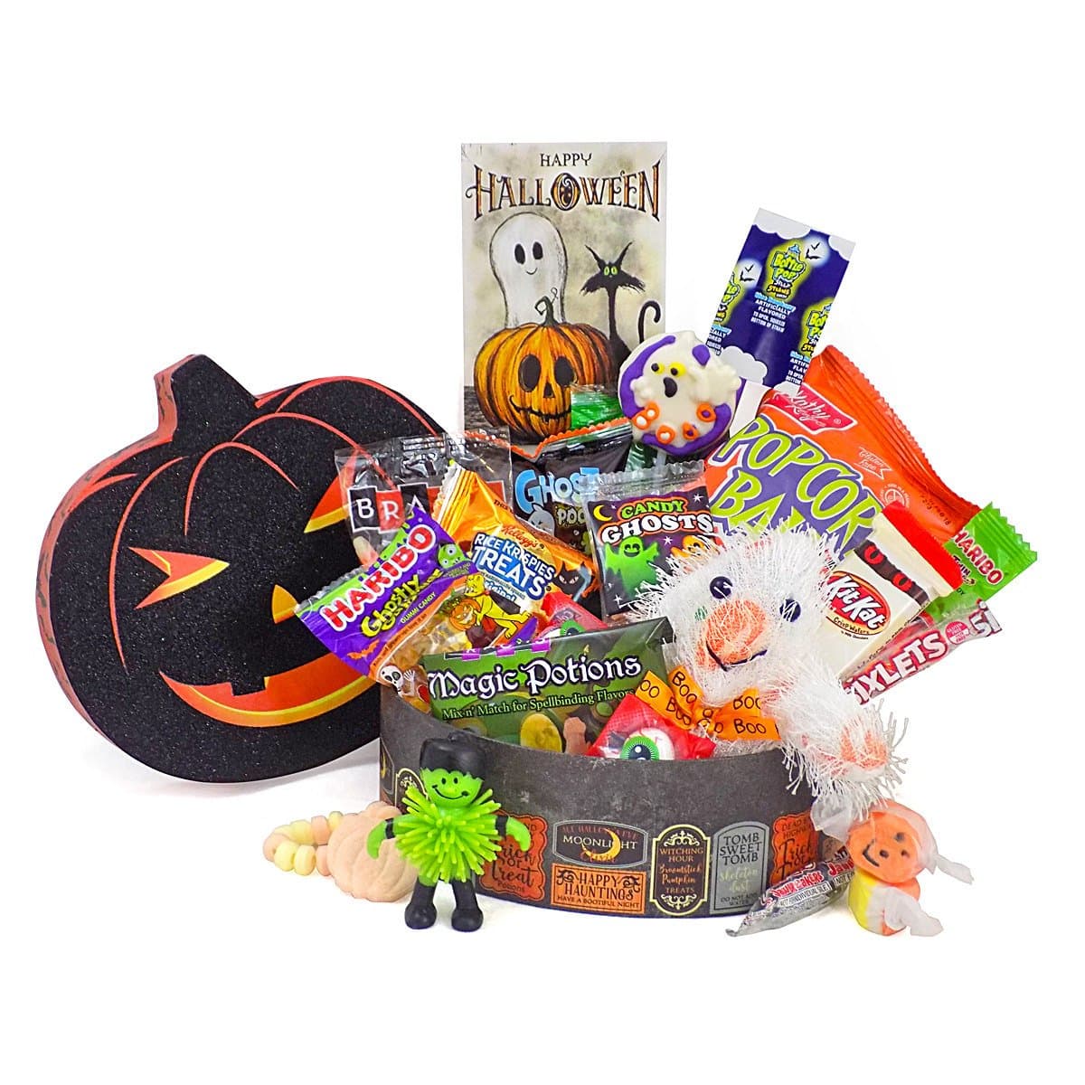 'Ghostly Greetings, Have a Bootiful Halloween' Candy Gift Basket with Plush Ghost Toy