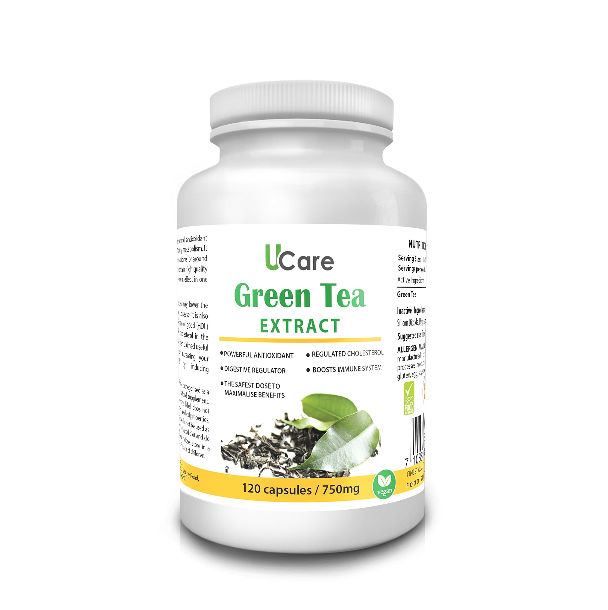 Green Tea Extract | Max Safe dose 750 mg | 120 Tablets - 4 Months Supply | Antioxidant | Digestive Regulator | Cholesterol Balance | Weight Loss | Free Gift