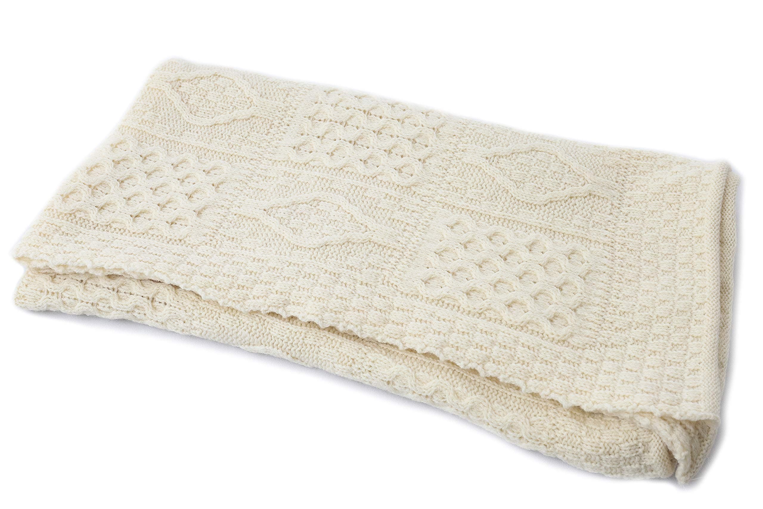 Biddy Murphy Aran Knit Blanket - 100% Soft Wool Throw Blanket, 54" x 46" - Aran Wool, Traditional Woven Blanket, Knit in Famous Irish Patterns, Durable, Comfortable Fall Throw Blanket