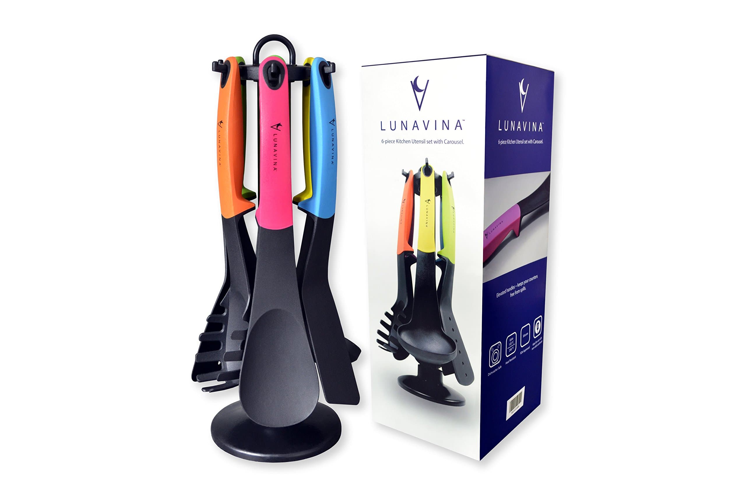 Kitchen Utensil Set, Cooking Tools - with Rotating Carousel: 7 piece - by LUNAVINA