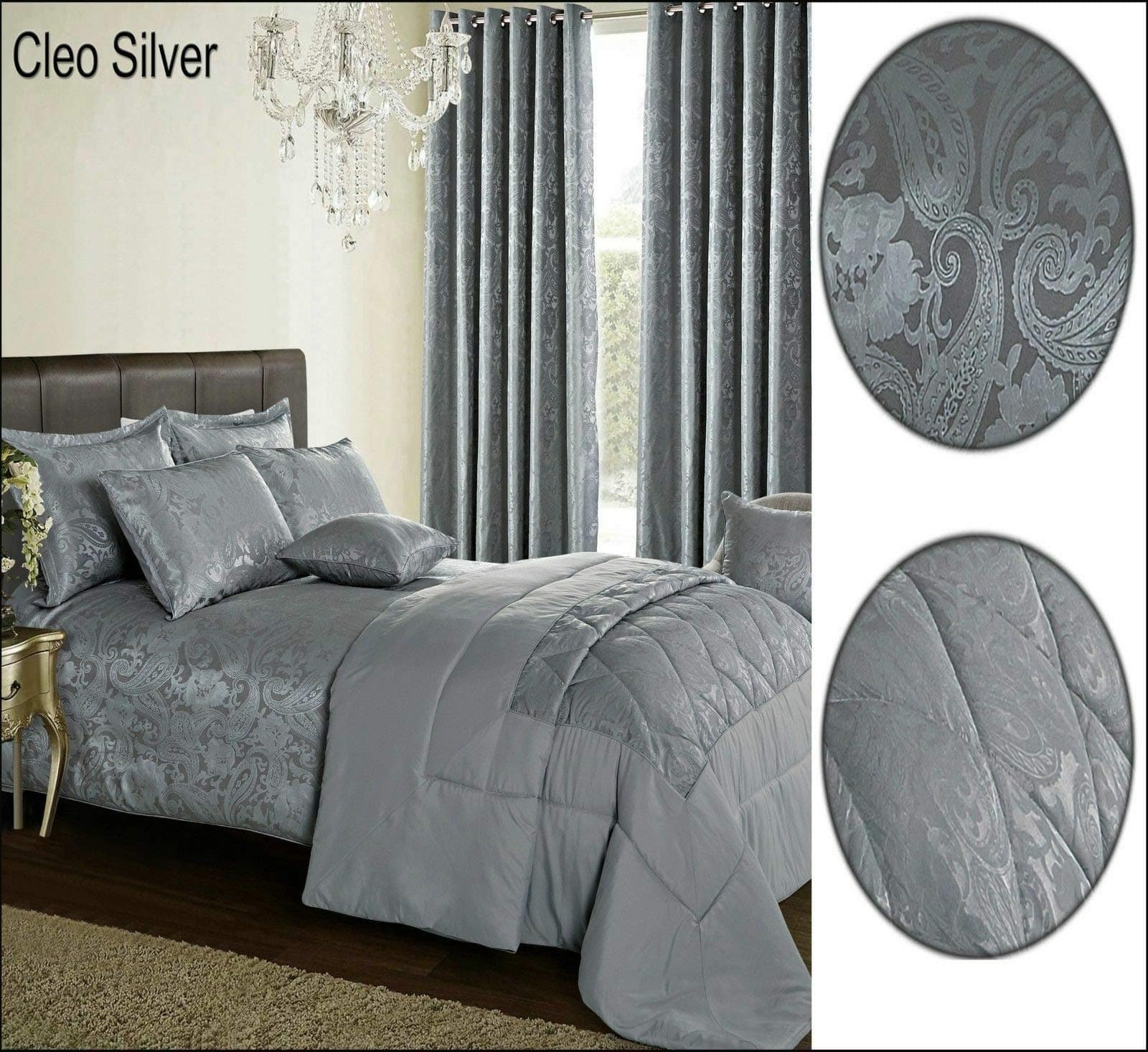 Nile Linens 3 Piece CLEO Jacqaurd Bedspread Comforter/Throw Set With Two Pillow Covers (Silver Grey, Siper King)
