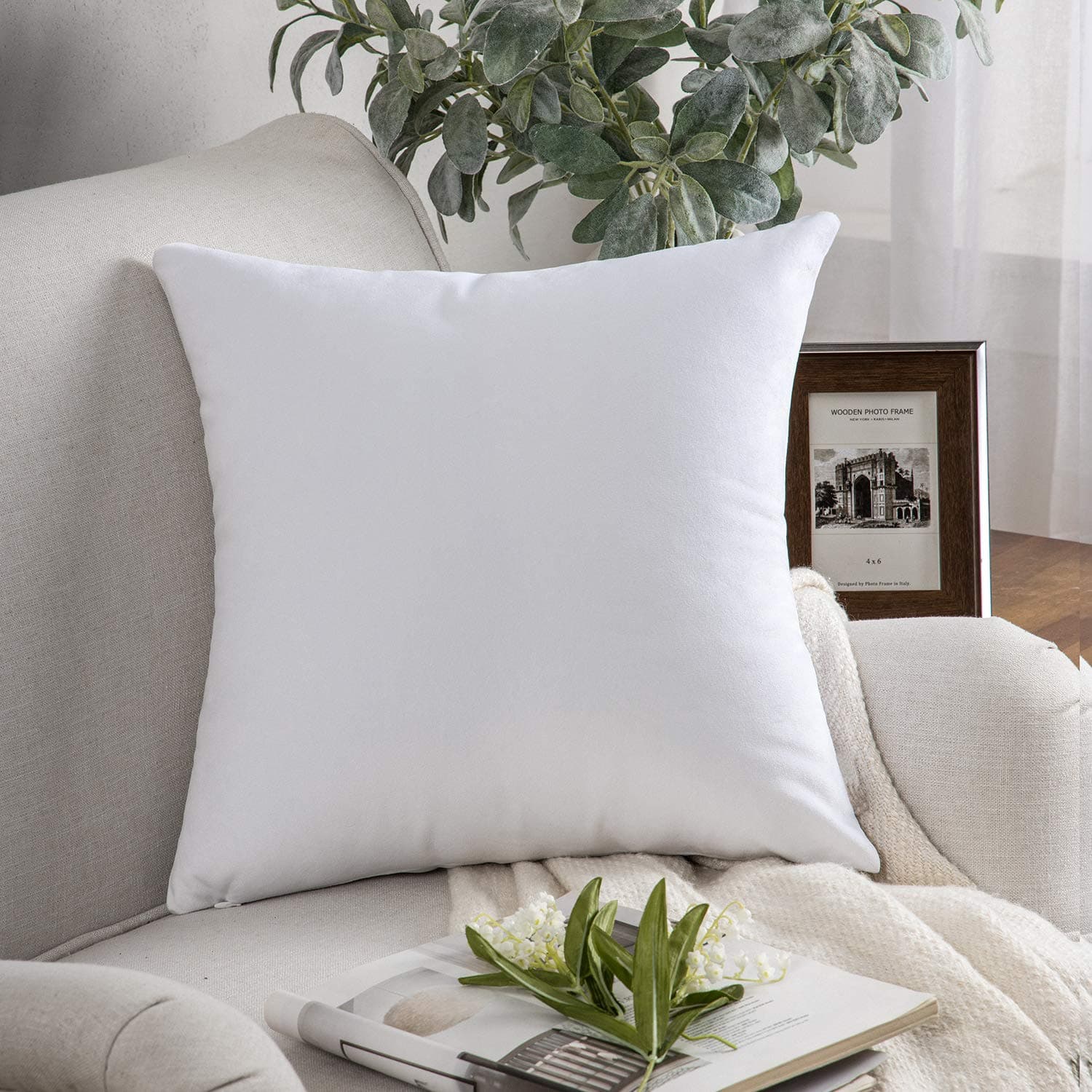 Phantoscope Velvet Decorative Throw Pillow Covers Soft Solid Square Cushion Case for Couch White 20 x 20 inches 50 x 50 cm