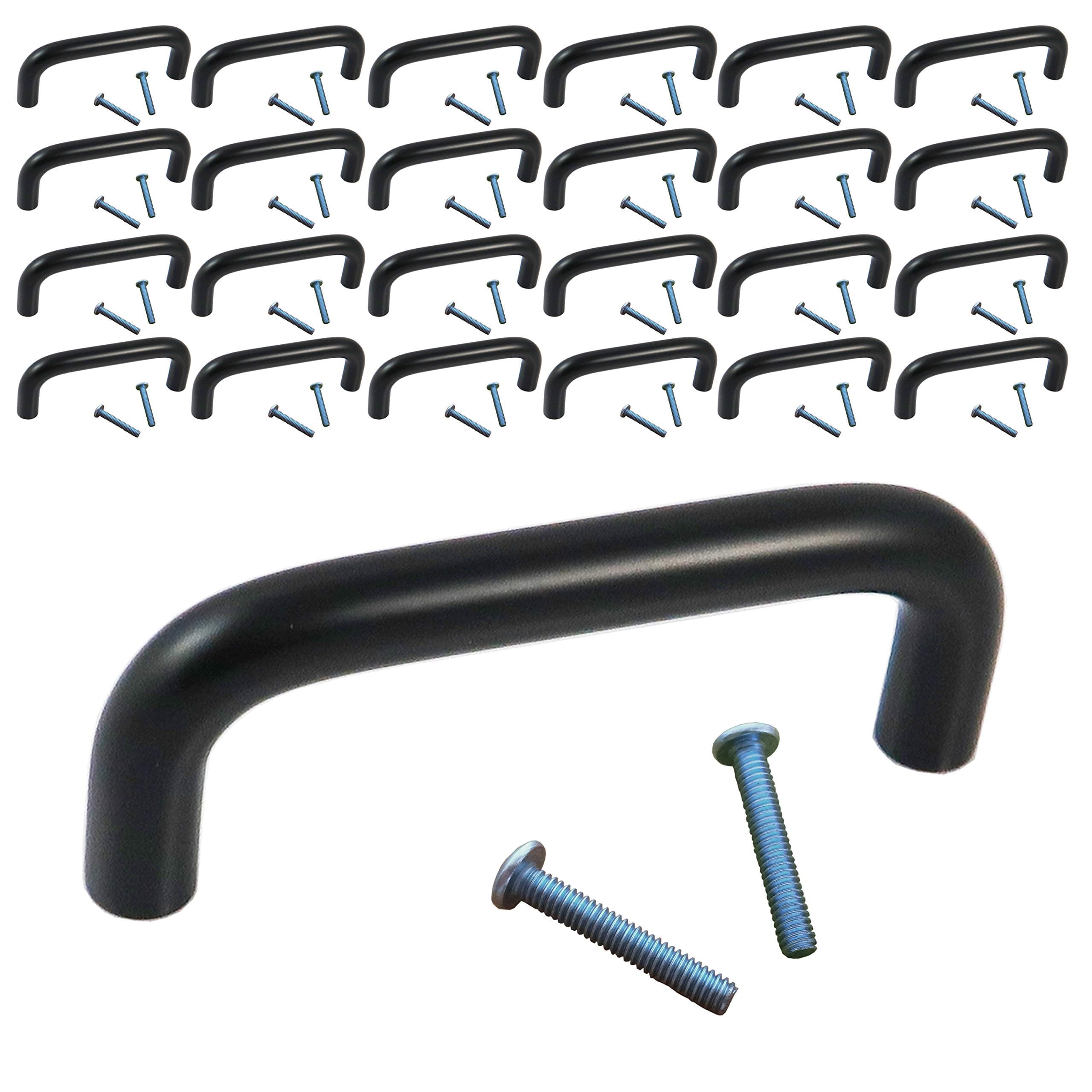 (25 Pack, CC: 3 Inch Wire Pull) Swiss Kelly Hardware Matte Black Kitchen Cabinet Handles Drawer Pulls