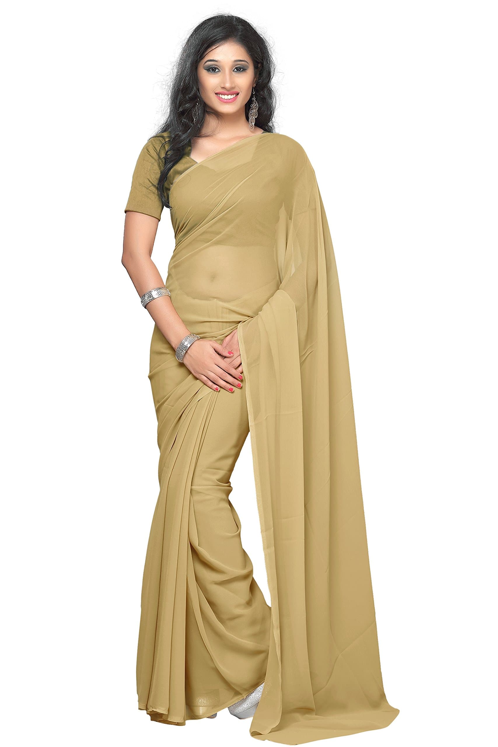 Women's Pure Chiffon Plain Solid Indian Saree with Unstitched Blouse Piece