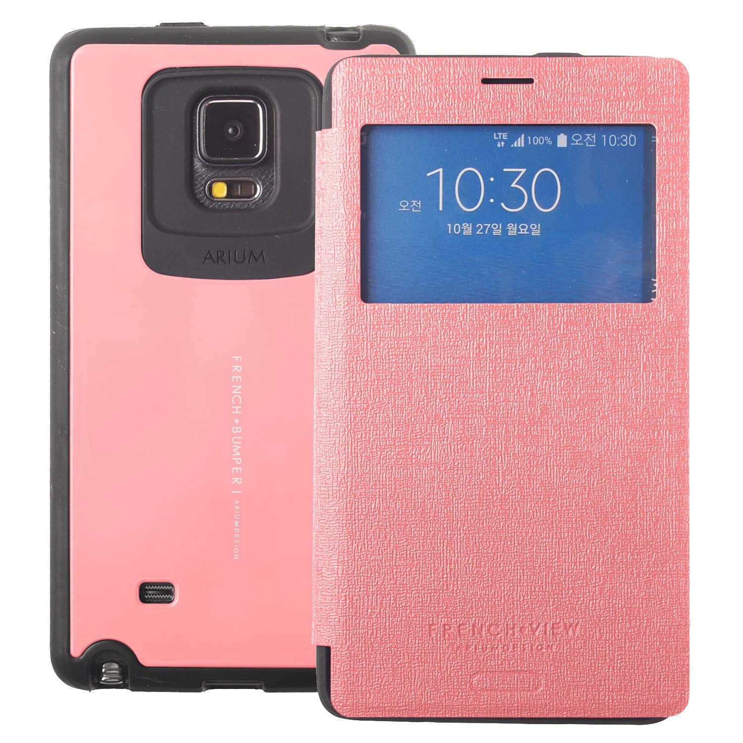 Note Edge Case, [Drop Protection] French Bumper [View Window] Flip Cover [Shock Absorption] CaseTPU Jelly + Synthetic Leather for Galaxy Note Edge N9150 (Light Pink)