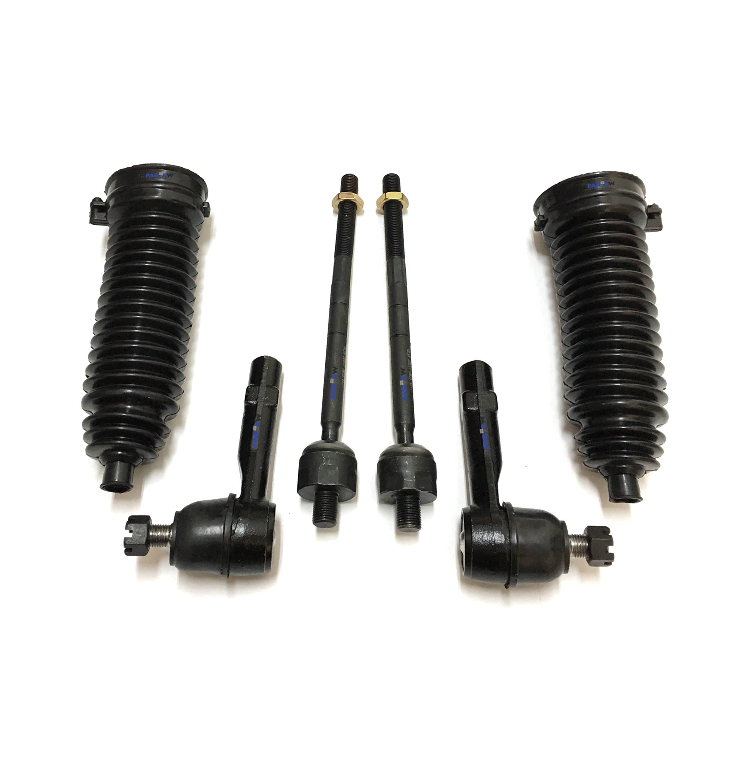 PartsW6 Pc Steering Kit for Ford Explorer 95-01/Explorer Sport Trac 2001-2005/Ranger 1998-2011/Mazda/Mercury Mountaineer 1997-2001/ Gear Bellows, Inner & Outer Tie Rod Ends