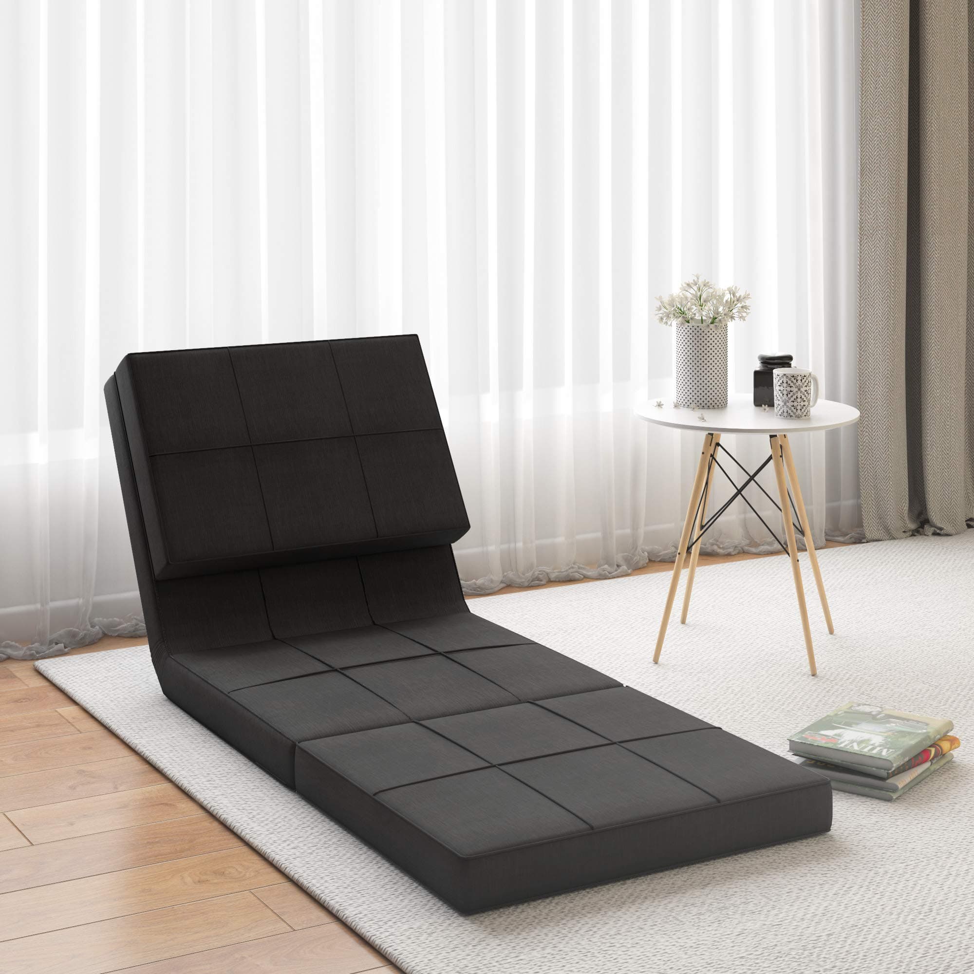 PANANASTORE Adjustable Folding Lazy Sofa Bed Lounge Sofa Bed Folding Adjustable Floor Lounger Sleeper Futon Soft Mattress Seat Chair For Living Room Bed Room Office (Grey)