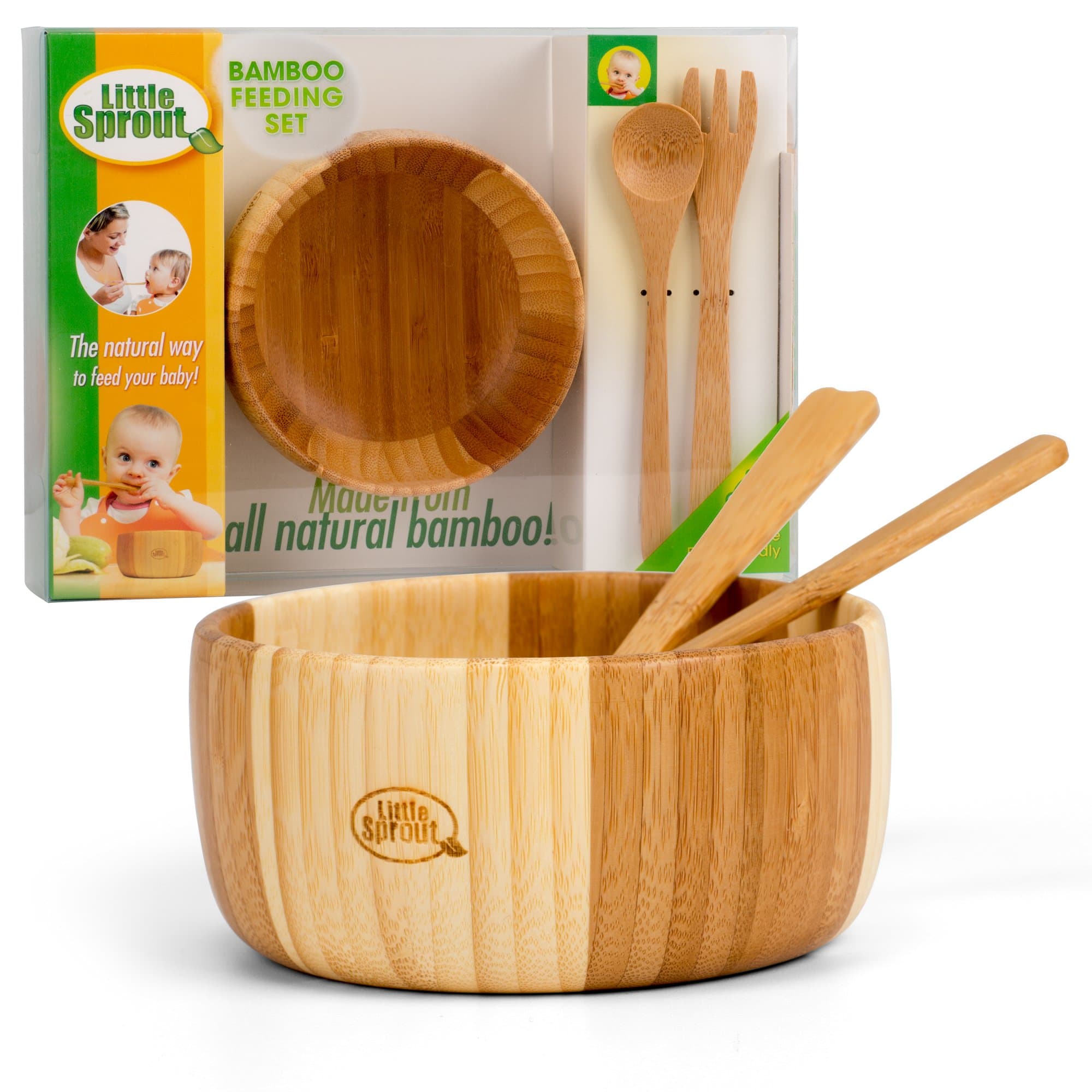 Bamboo Kids Meal Set 3pc Includes Bowl, Spoon & Fork, BPA Free - Baby, Infant & Child Friendly