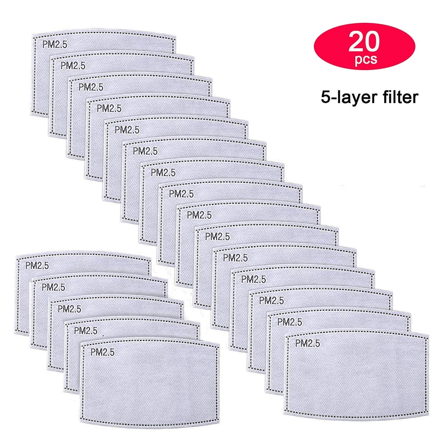 PM2.5 Activated Carbon Filter for Mask - 5 Layers Replaceable Protective Parts Filters for Air Filtration (20 Pack)