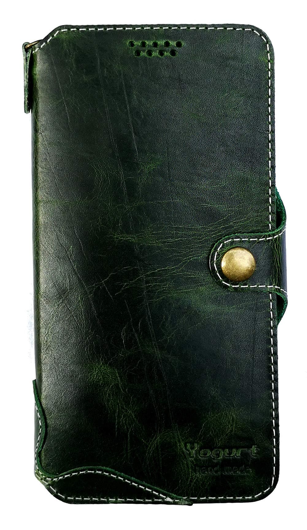 Yogurt for Google Pixel 2 XL (2017) (6.0 Inch) Genuine Leather Wallet Cases Cover Handmade Green