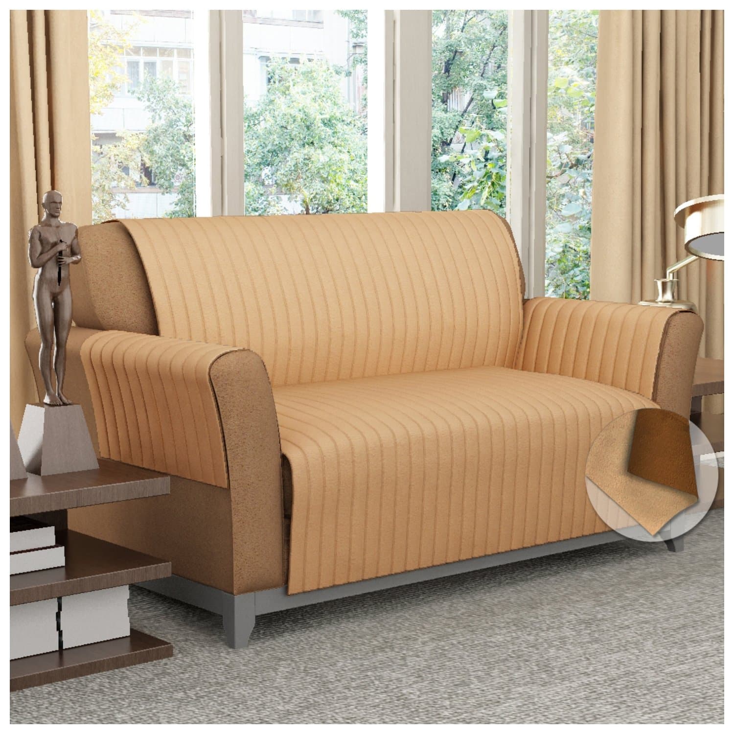 VELLAIR Double Sided Quilted Three Seater Sofa Protector (Tan & Brown) (21 X 66 inch)