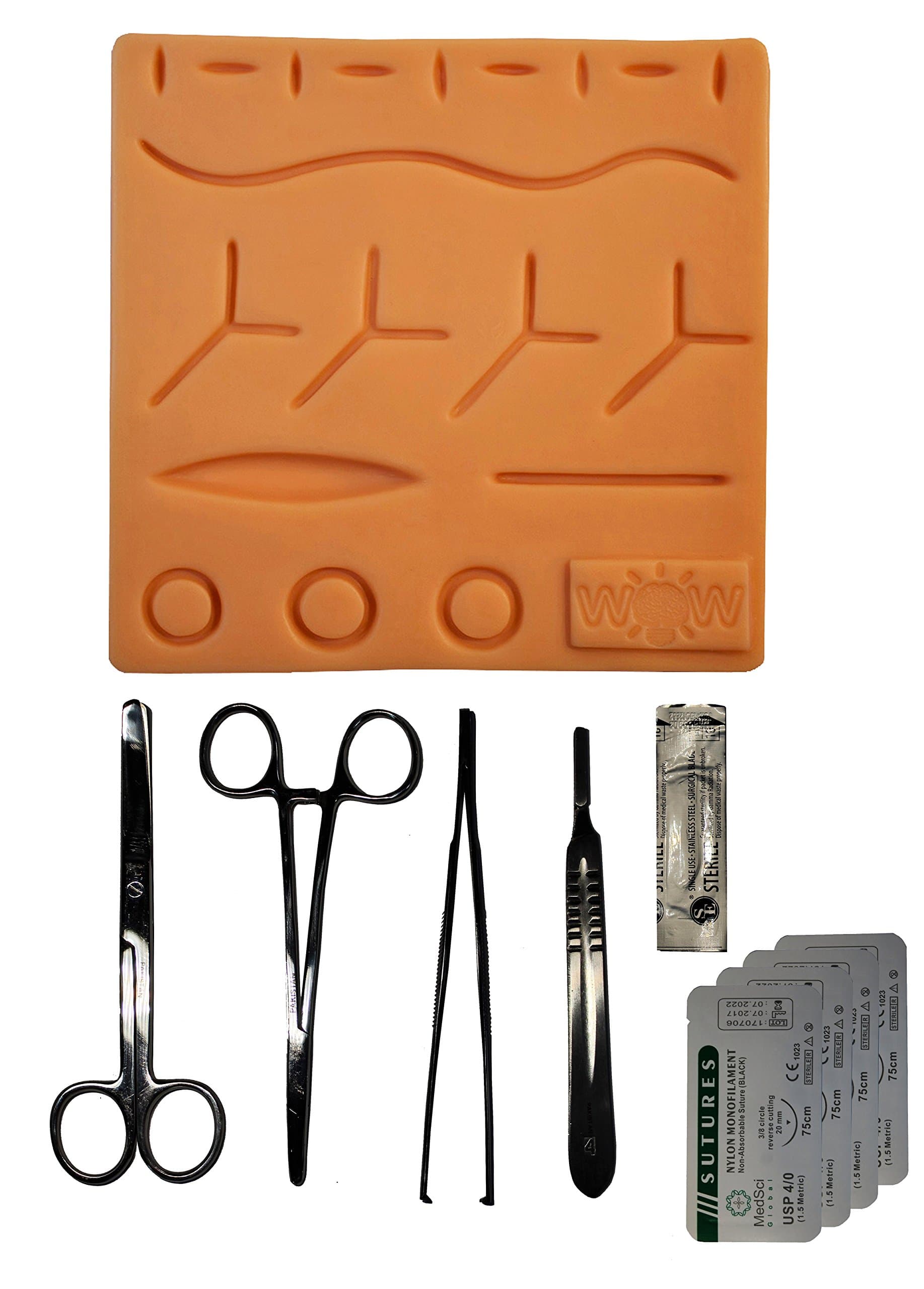 Suturing Training Kit Pink Small (Suturing Pad, Tools & 4x 4-0 Nylons)