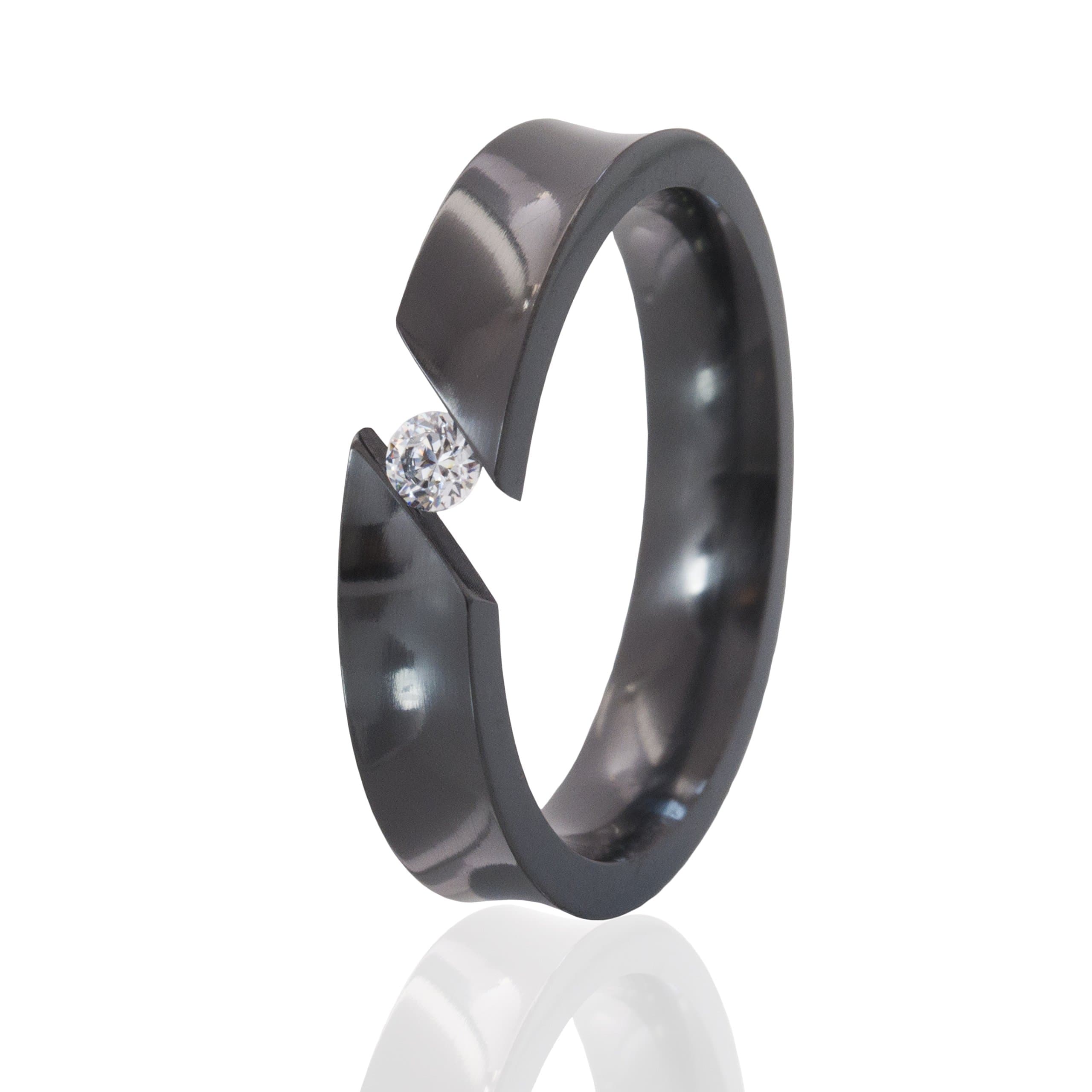 Tension Set Black Zirconium Ring