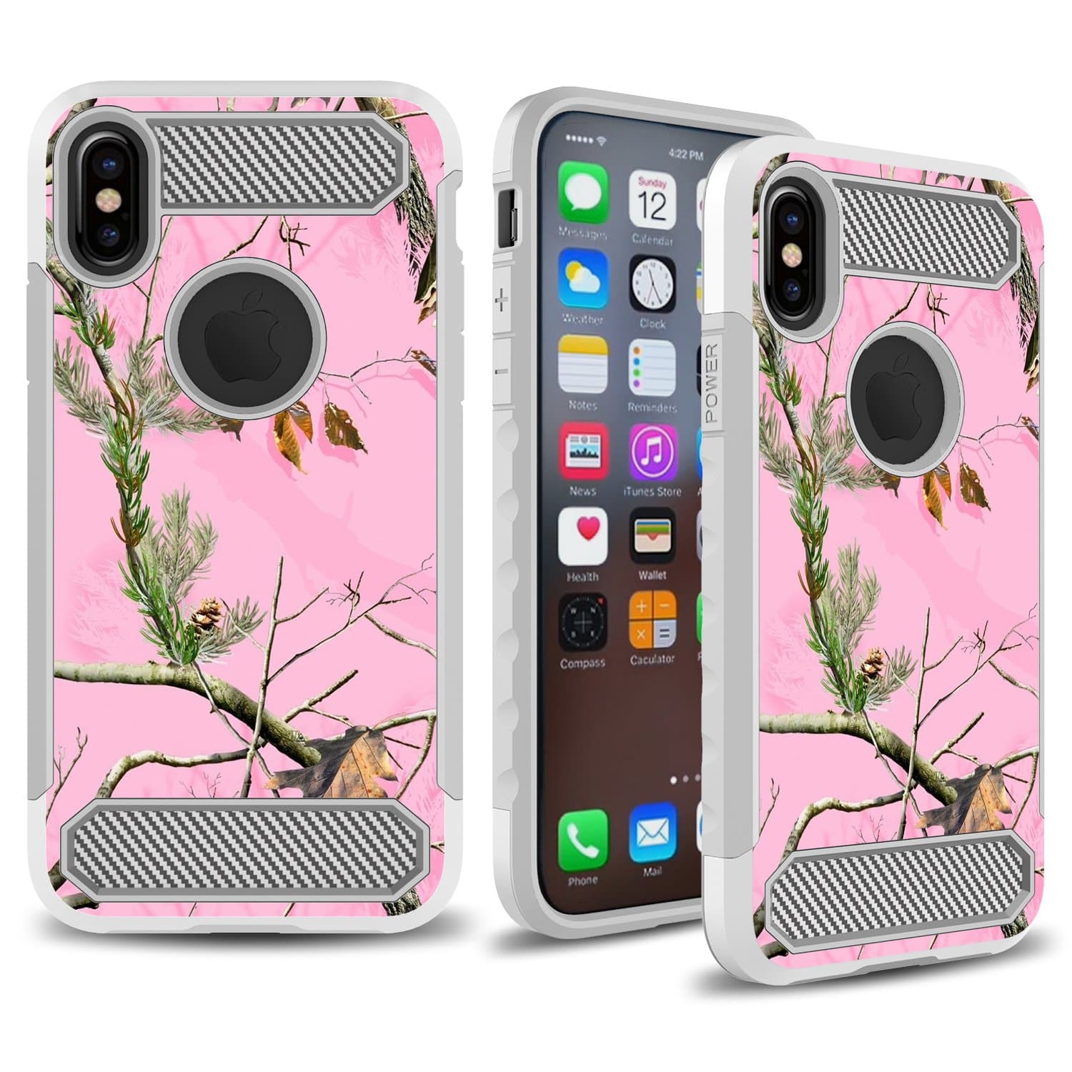 Apple iPhone X Case, MyGotec [Slim Fit] Shockproof Soft Silicone Carbon Fiber Dual-Layer Durable Armor Case - Pink Camo
