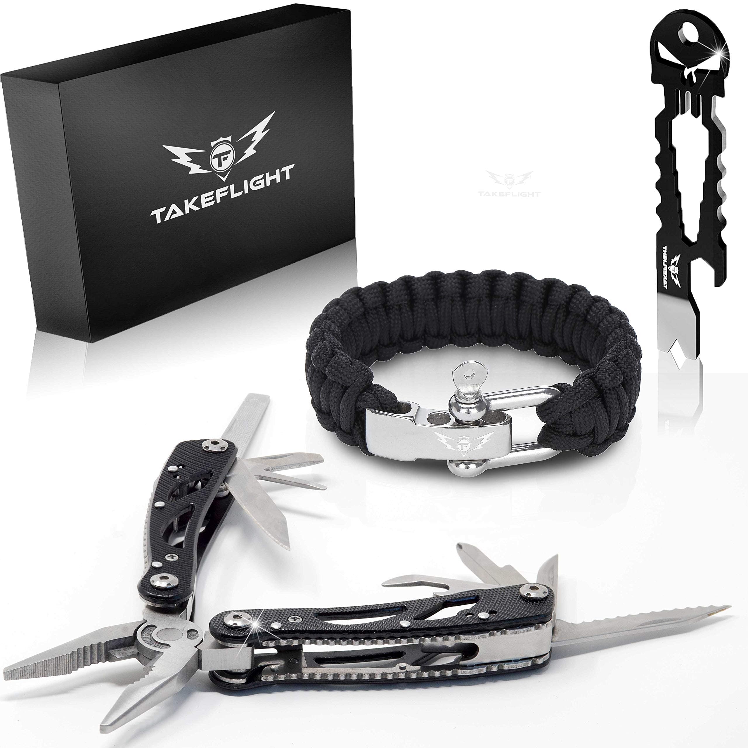 Father's Day Gift for Dad - Multi Tool Survival Gear Kit – Gadgets for Men | EDC Gift Set w/Paracord Bracelet + Multitool + Keychain Bottle Opener, Christmas Stocking Stuffer