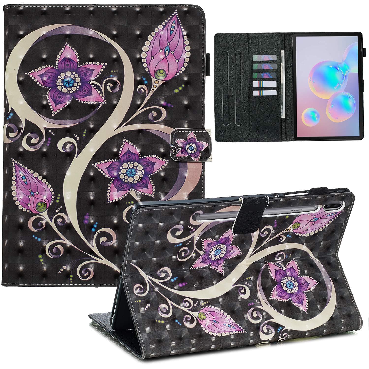 Galaxy Tab S6 10.5 Smart Case, Peacock Flower Pattern 3D Painting Folio Leather Case with Auto Wake/Sleep Function for Samsung Galaxy Tab S6 10.5" SM-T860/T865/T867 2019 Model
