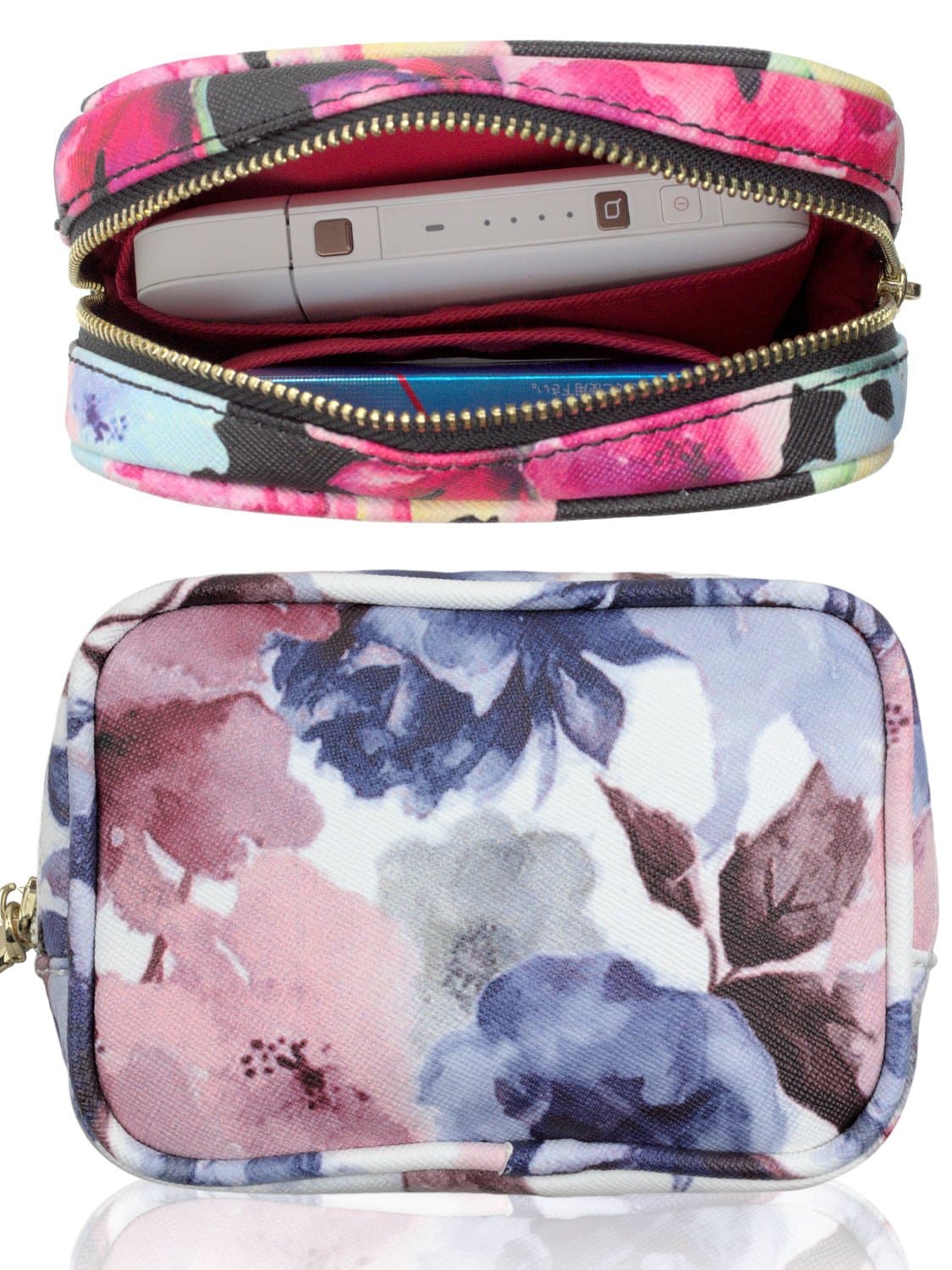 Charis HIGH FIVE Compact Makeup Pouch IQOS 3 IQOS Multi glo Perfect Design Floral Design Cute Carry Case Carry from Aikos and Glow to Cosmetics Water Repellent PU Leather Blue