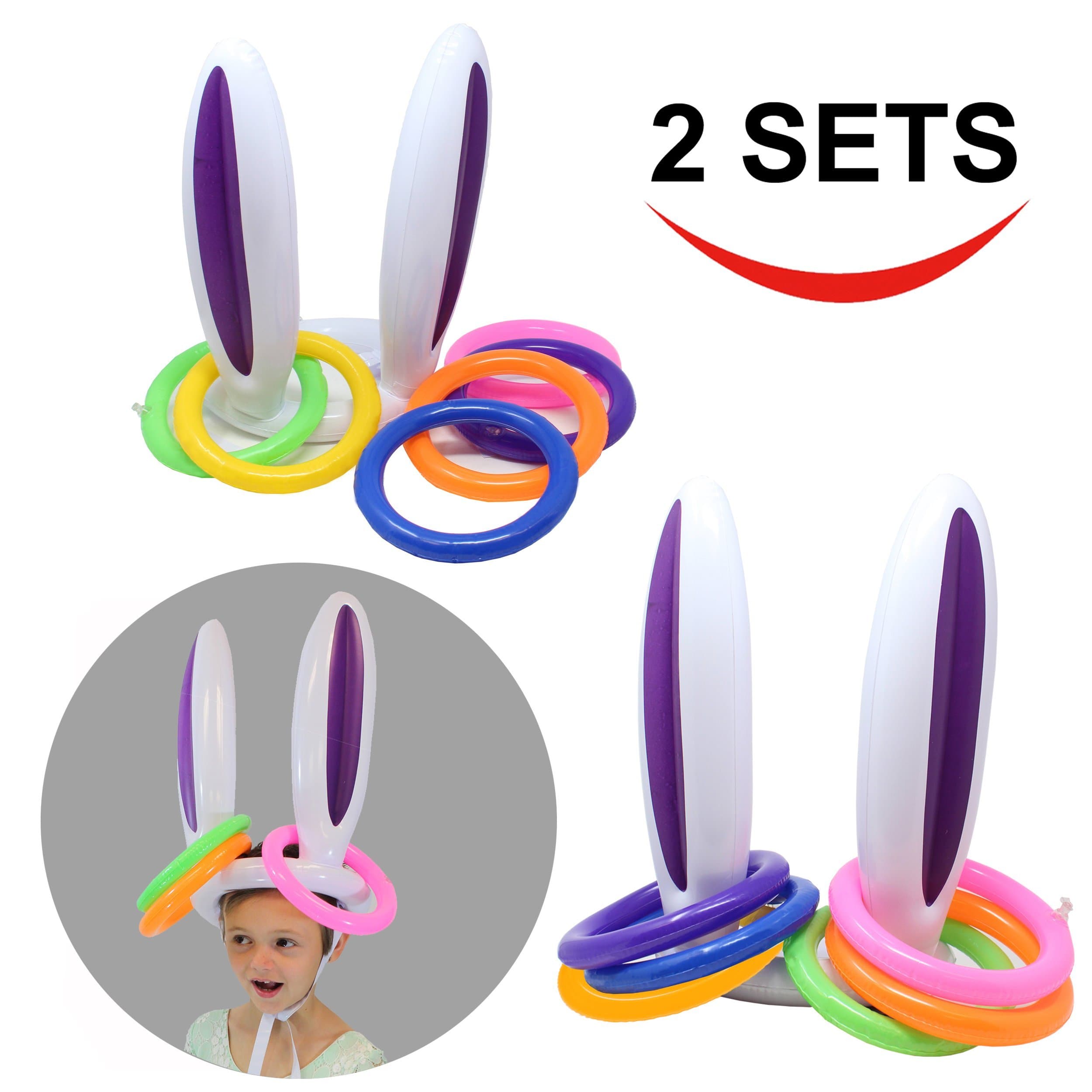 Inflatable Bunny Rabbit Ears Ring Toss Game(2 set &12 Rings), Inflatable Toss Game, Indoor and Outdoor Game for Easter Party Supplies